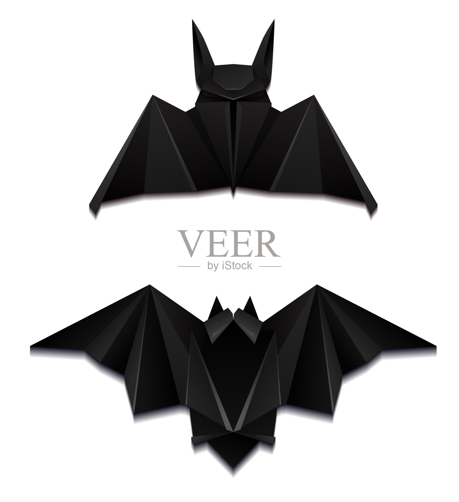 设置黑色纸折纸蝙蝠3d对象设计元素图片