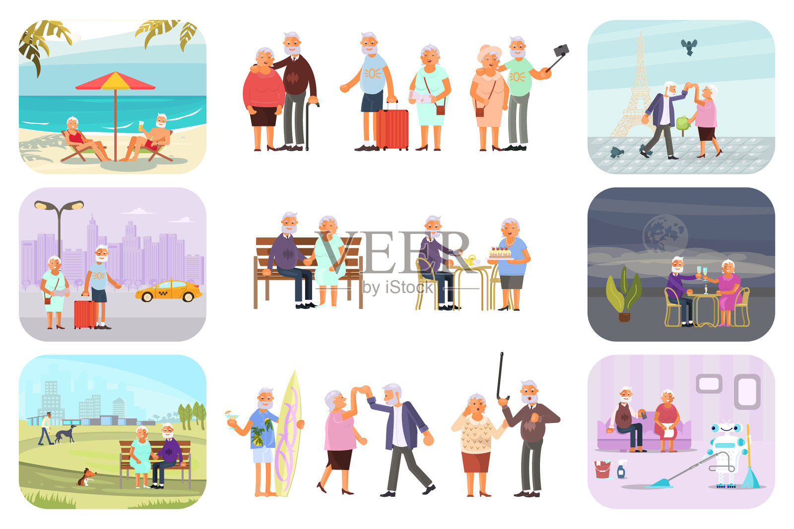 大组的祖父母插画图片素材