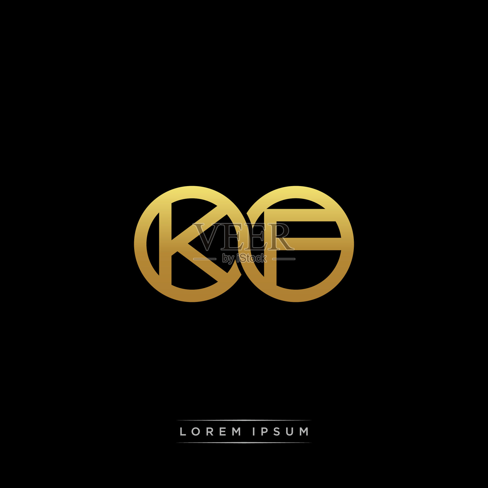 Kf首字母连圈大写字母组合插画图片素材