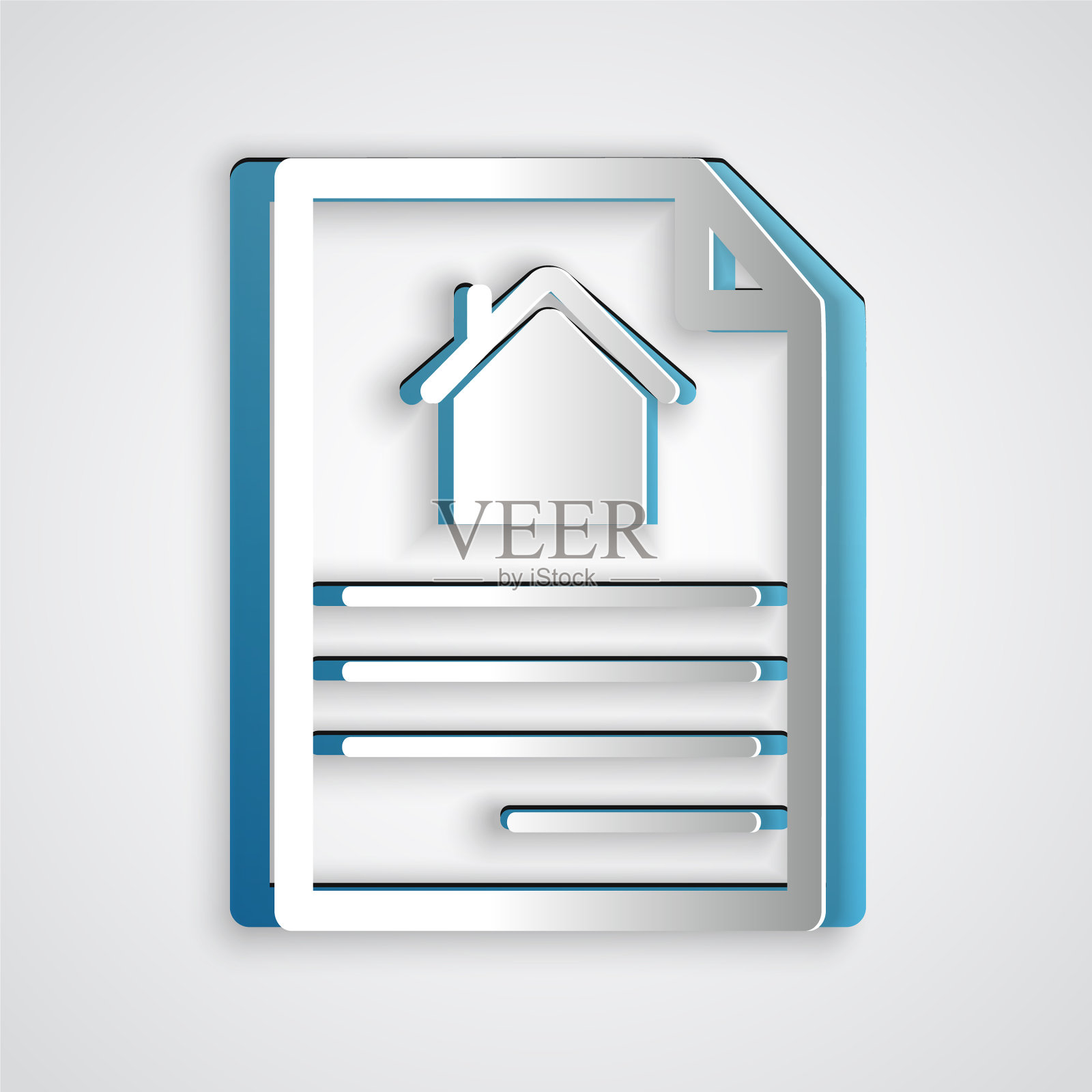 剪纸房子合同图标孤立在灰色插画图片素材