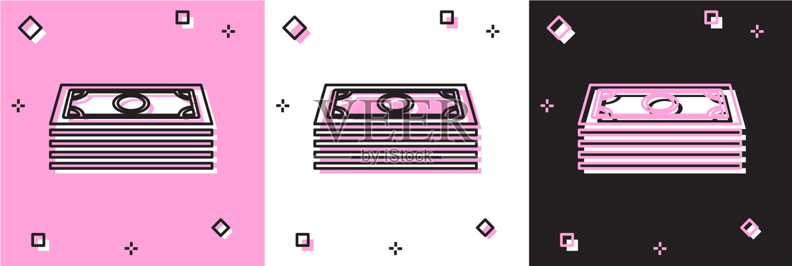 套叠纸钱现金图标孤立在粉红色上插画图片素材