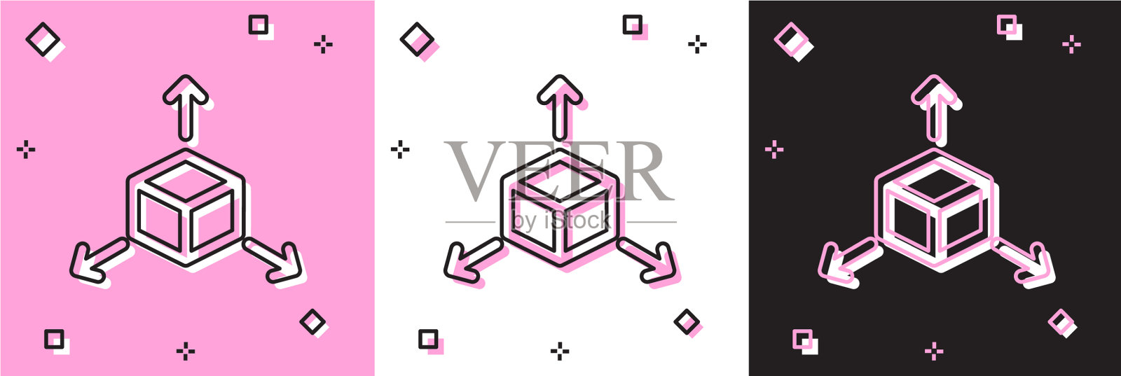 设置等距立方体图标隔离在粉红色和白色插画图片素材