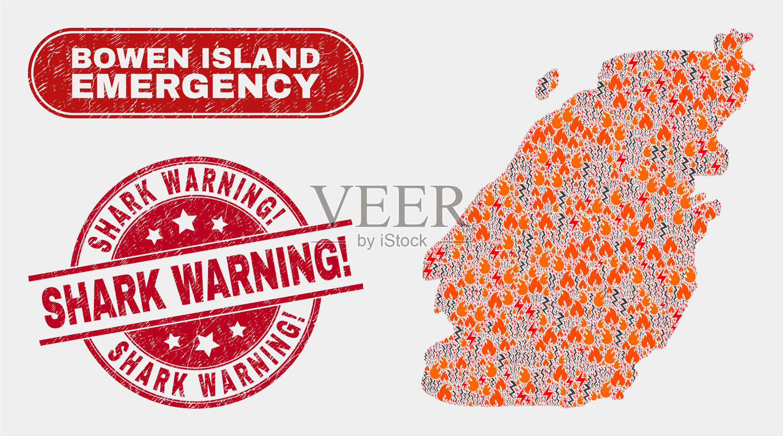 灾难和紧急拼贴博文岛地图插画图片素材