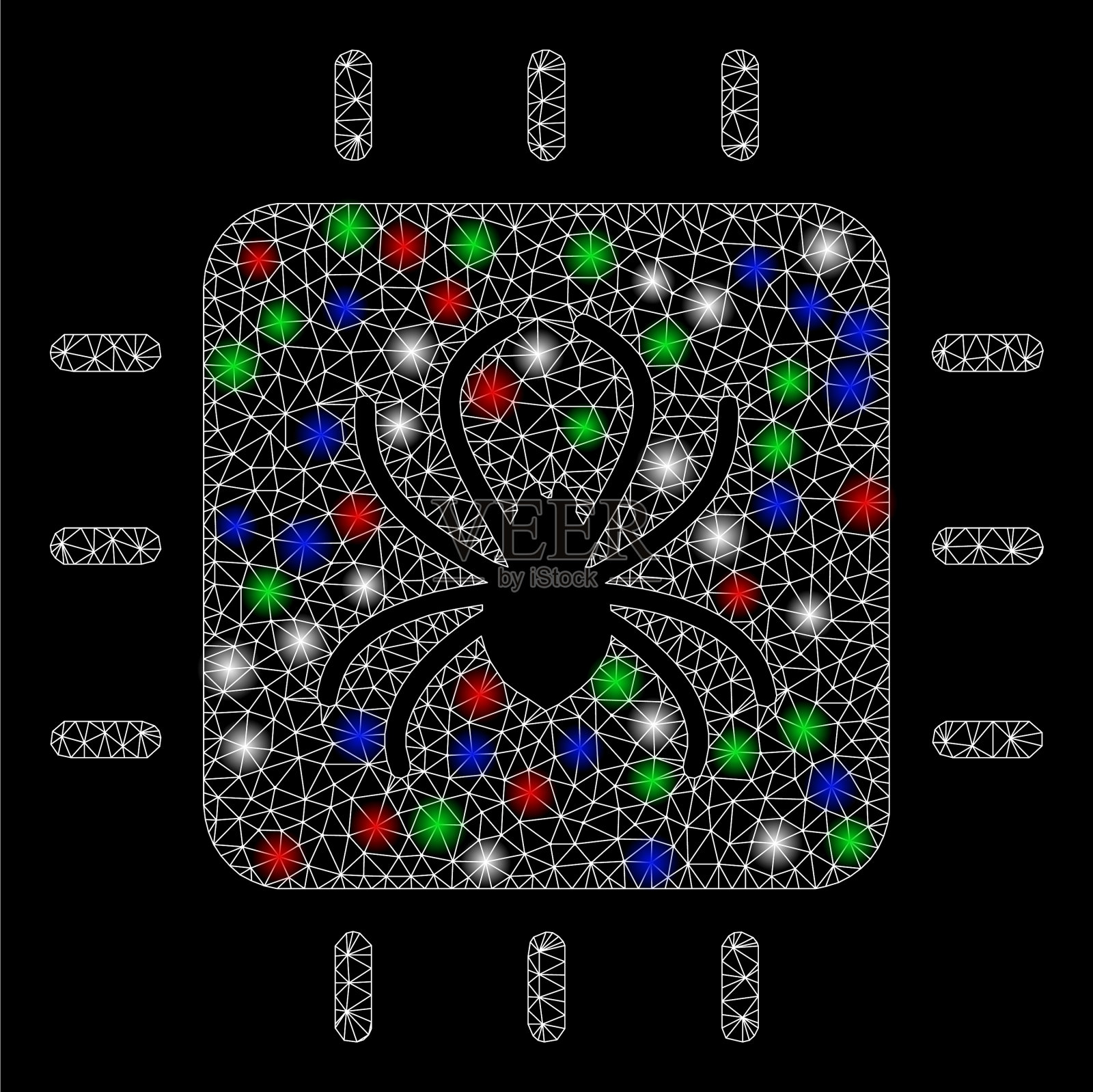 明亮的网线框芯片bug与光点插画图片素材