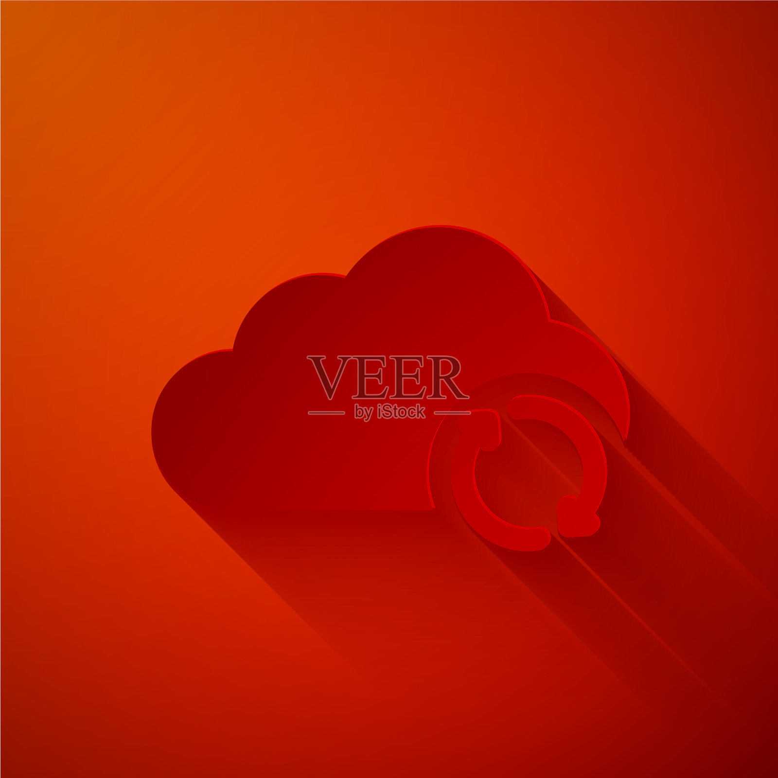 剪纸云同步刷新图标隔离在红色插画图片素材