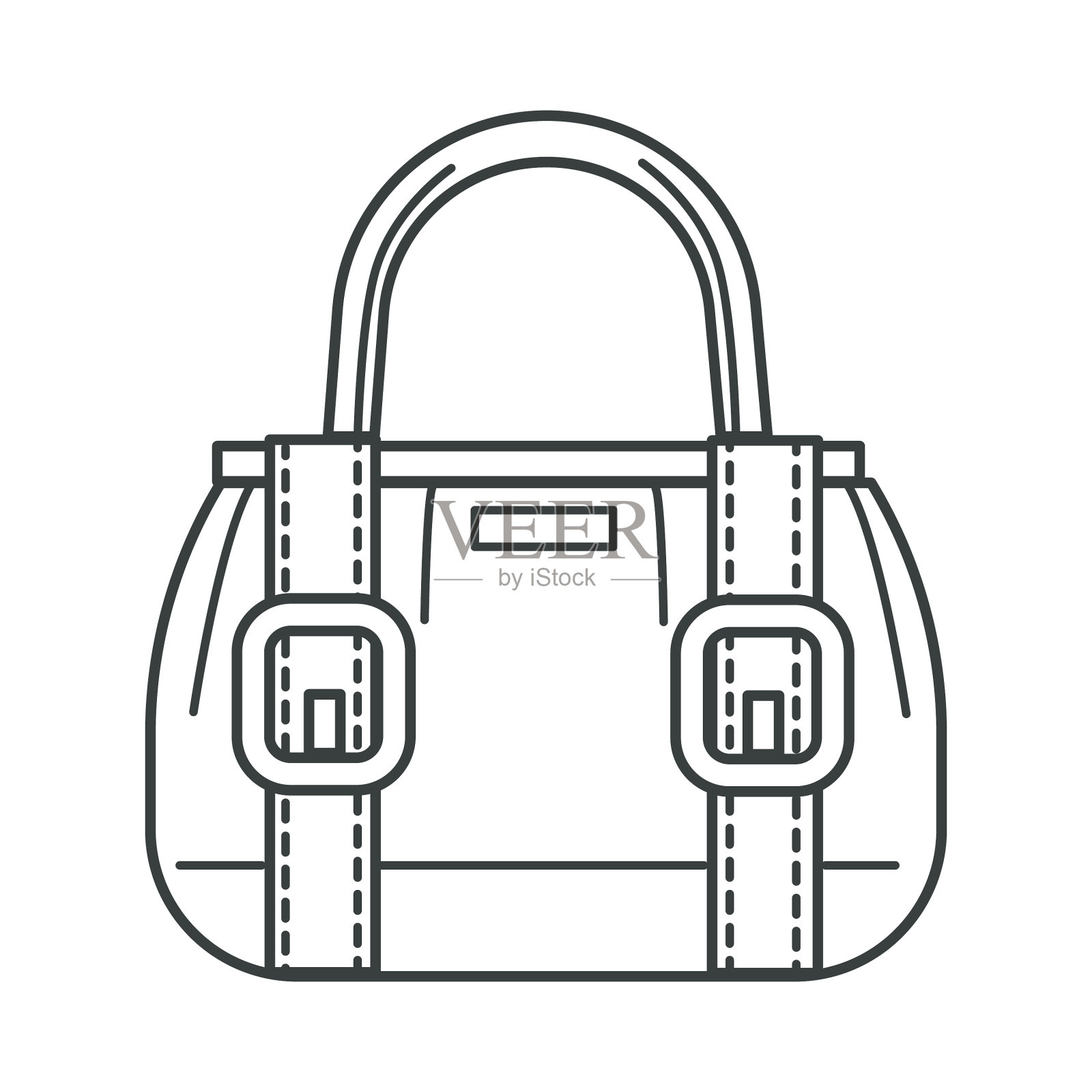 带有条纹和扣的线性图标的女性包设计元素图片