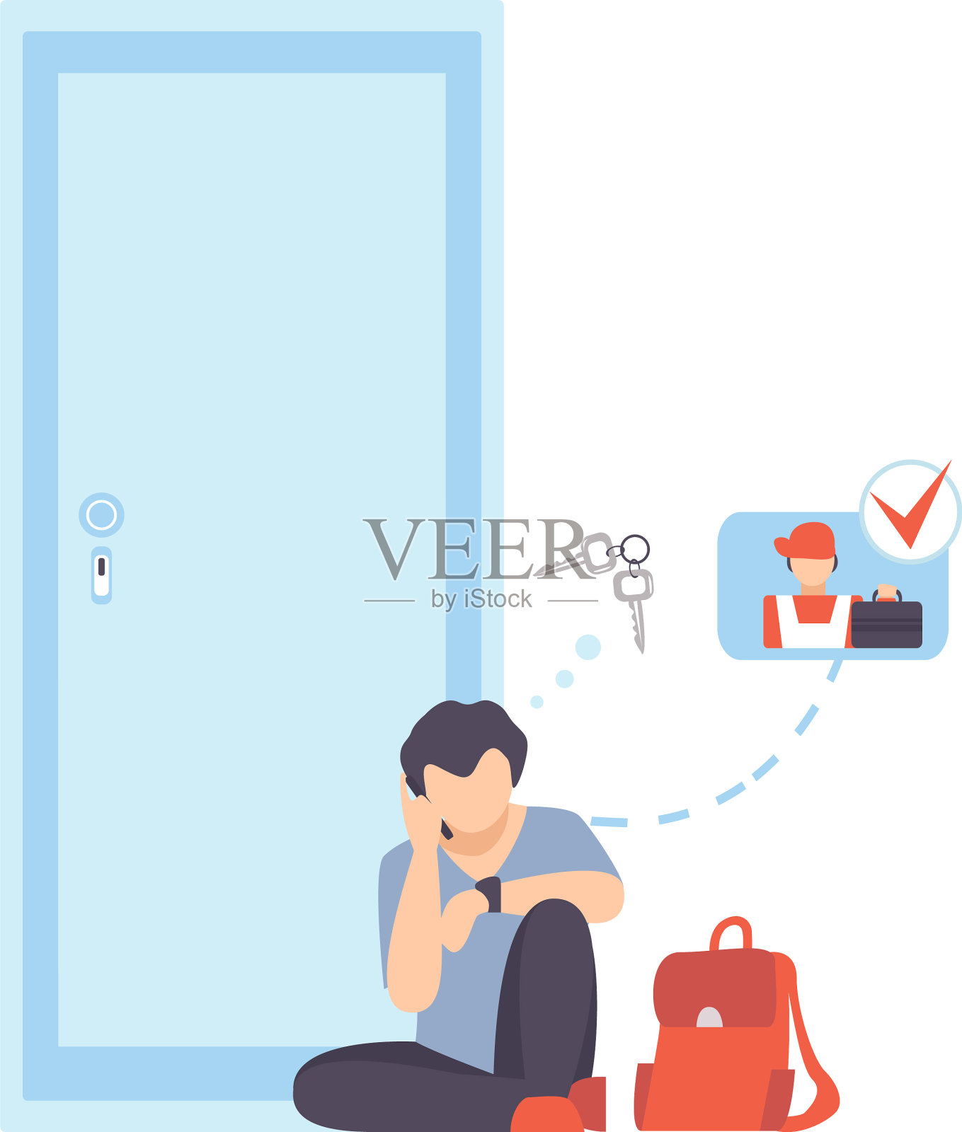 那人把钥匙丢了，就去找锁匠插画图片素材