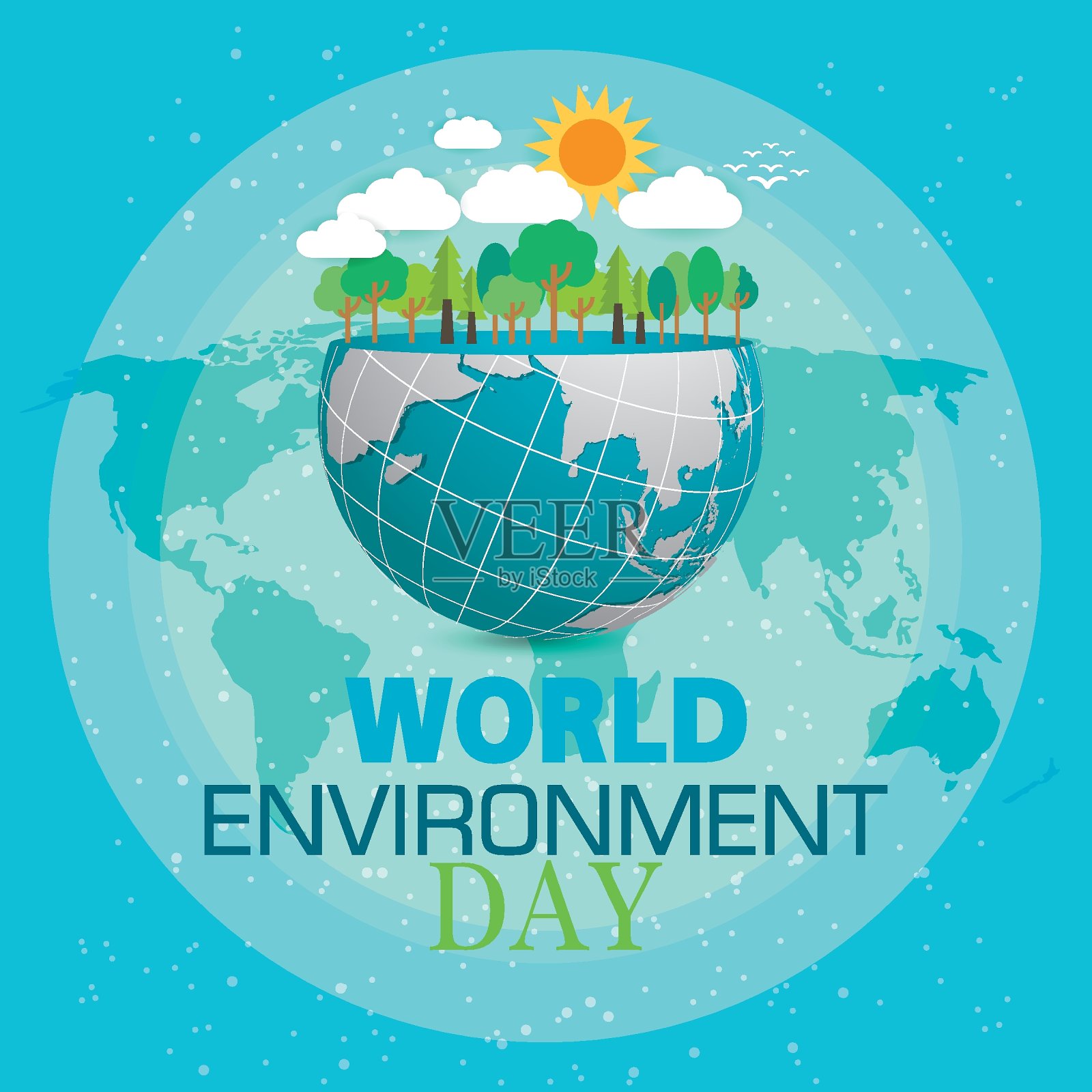 地球日的概念与地球和绿色。世界环境日。插画图片素材