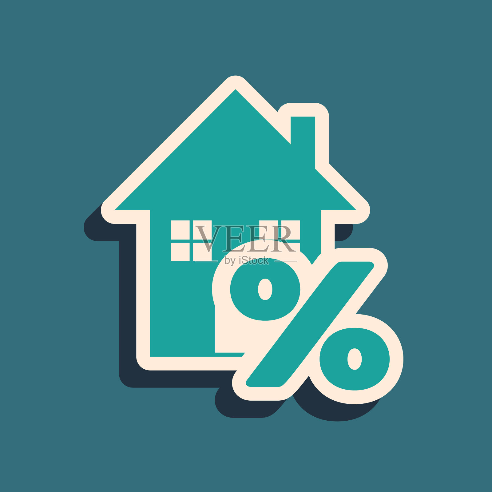 绿色房子与百分比折扣标签图标插画图片素材