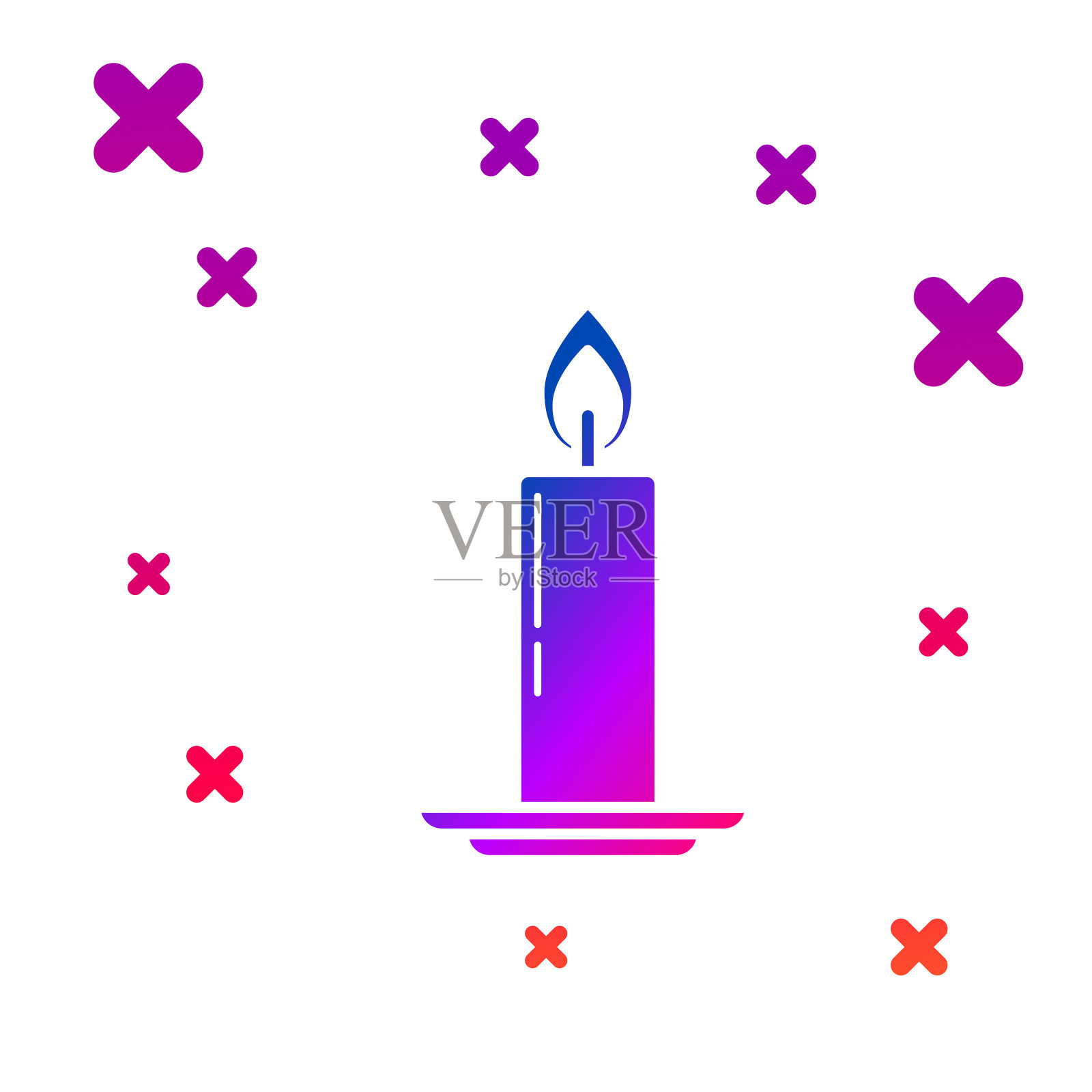 颜色燃烧的蜡烛在烛台图标孤立插画图片素材