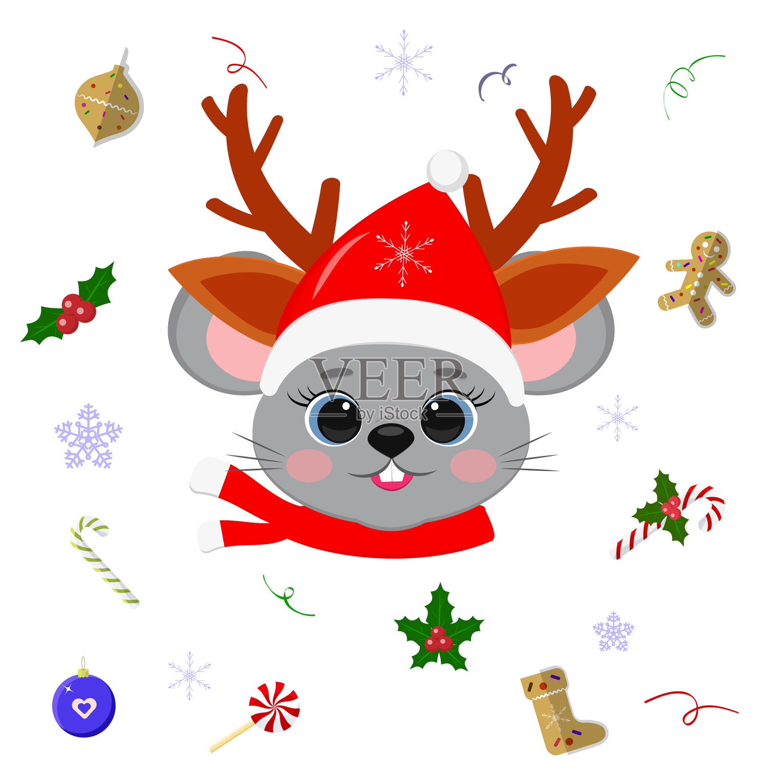 新年快乐，圣诞快乐，可爱的老鼠还是插画图片素材