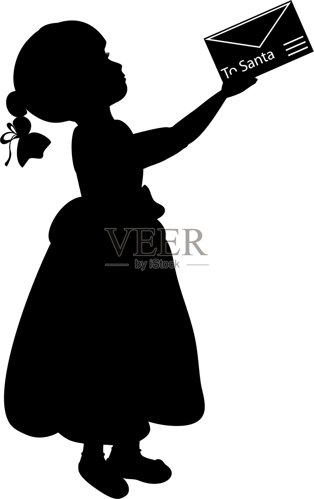 剪影的孩子抱着圣诞老人的信设计元素图片