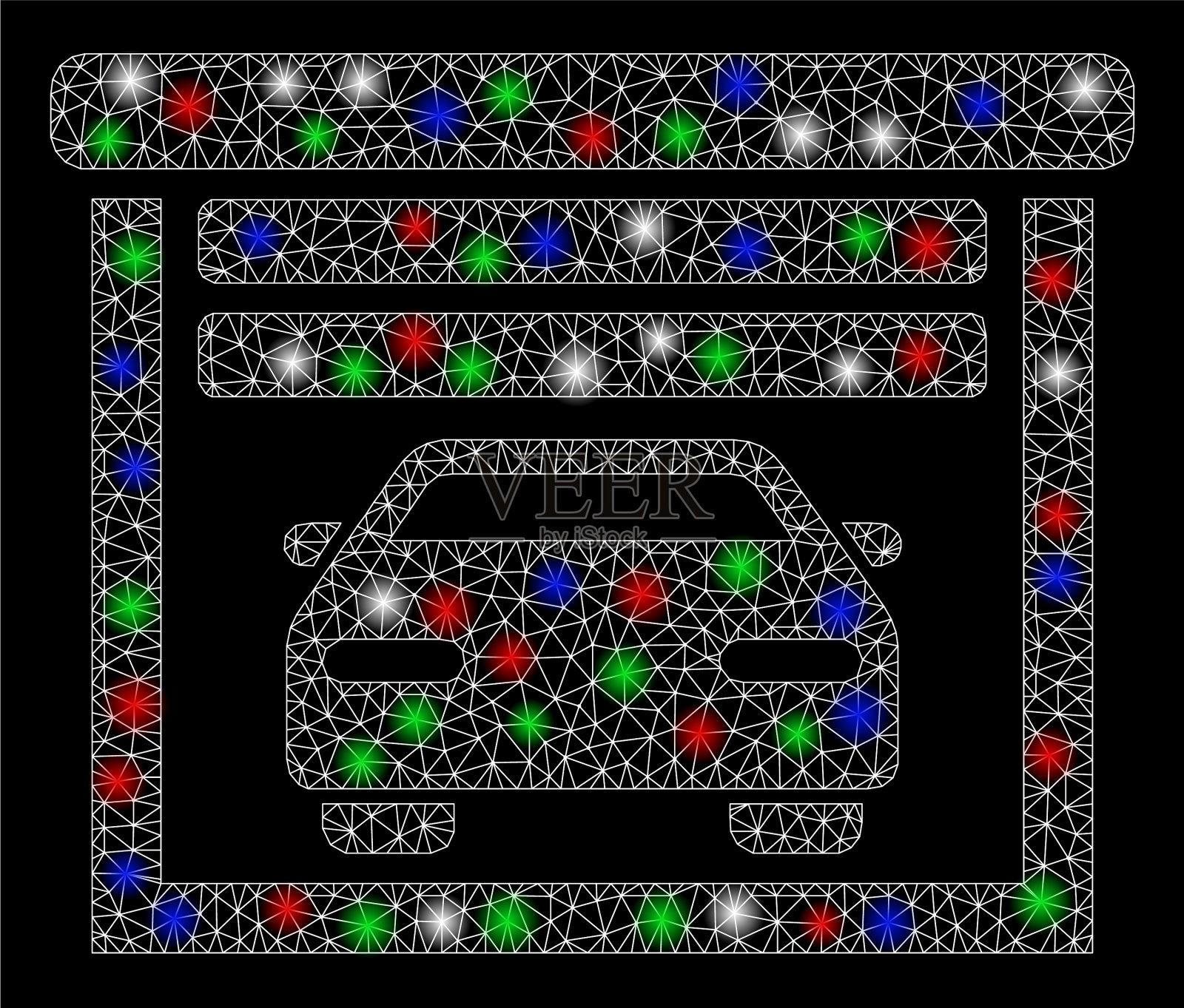 明亮的网格2d车库与灯光点插画图片素材