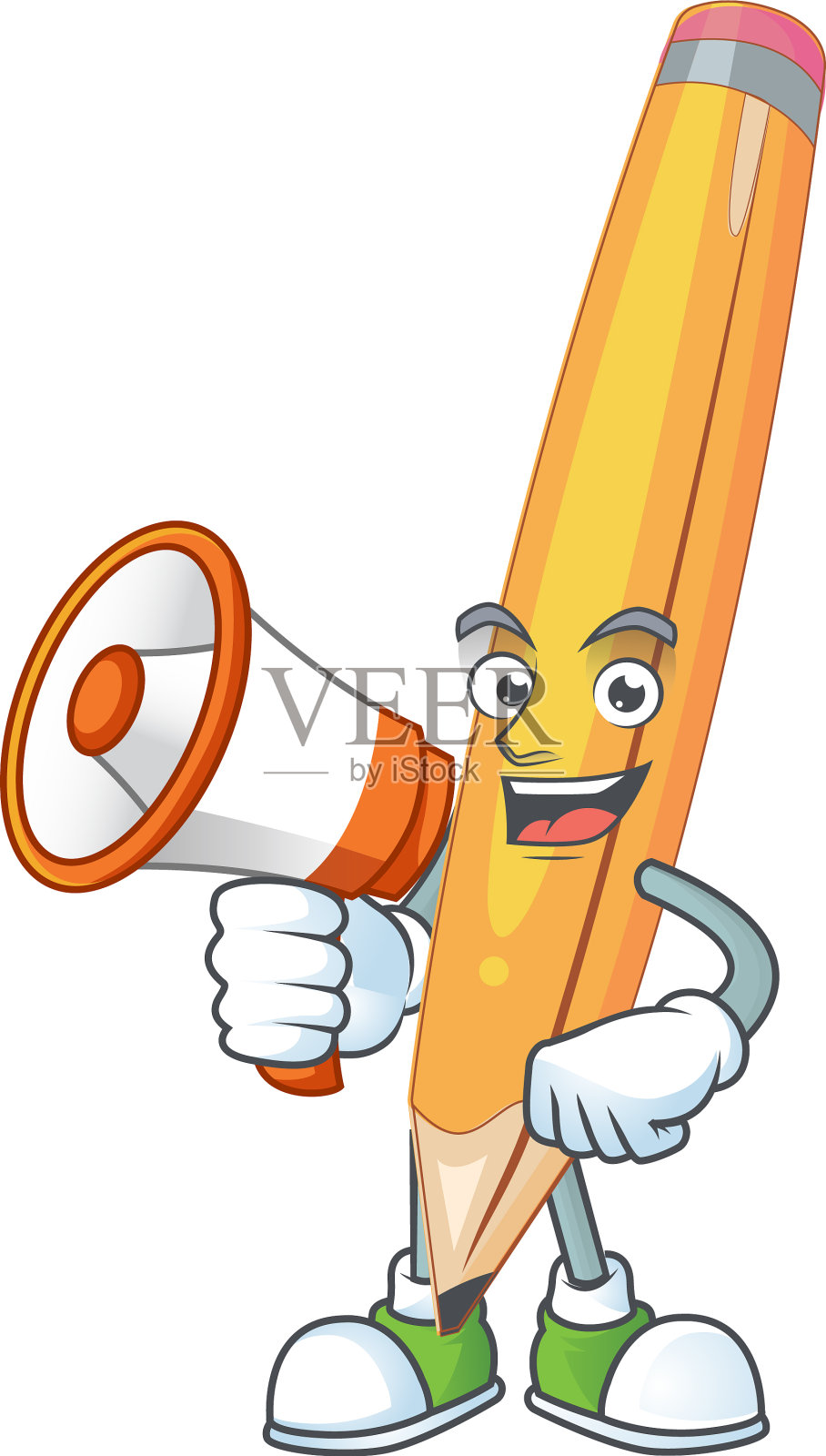 带着扩音器的卡通铅笔在可爱设计元素图片