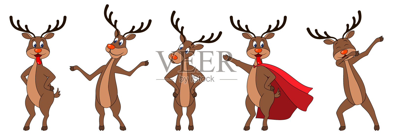 设置卡通鹿在不同的姿势驯鹿设计元素图片