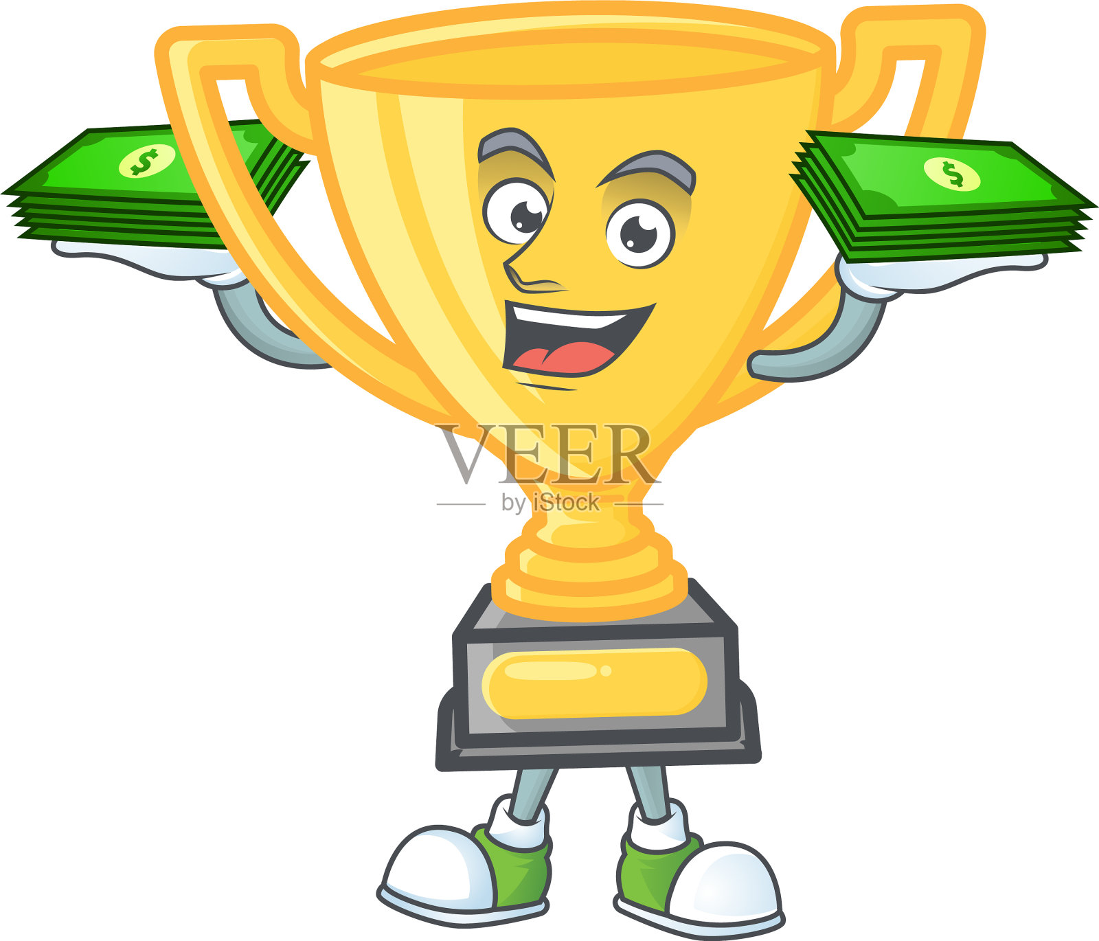带有钱袋图标的人物带有金质奖杯设计元素图片