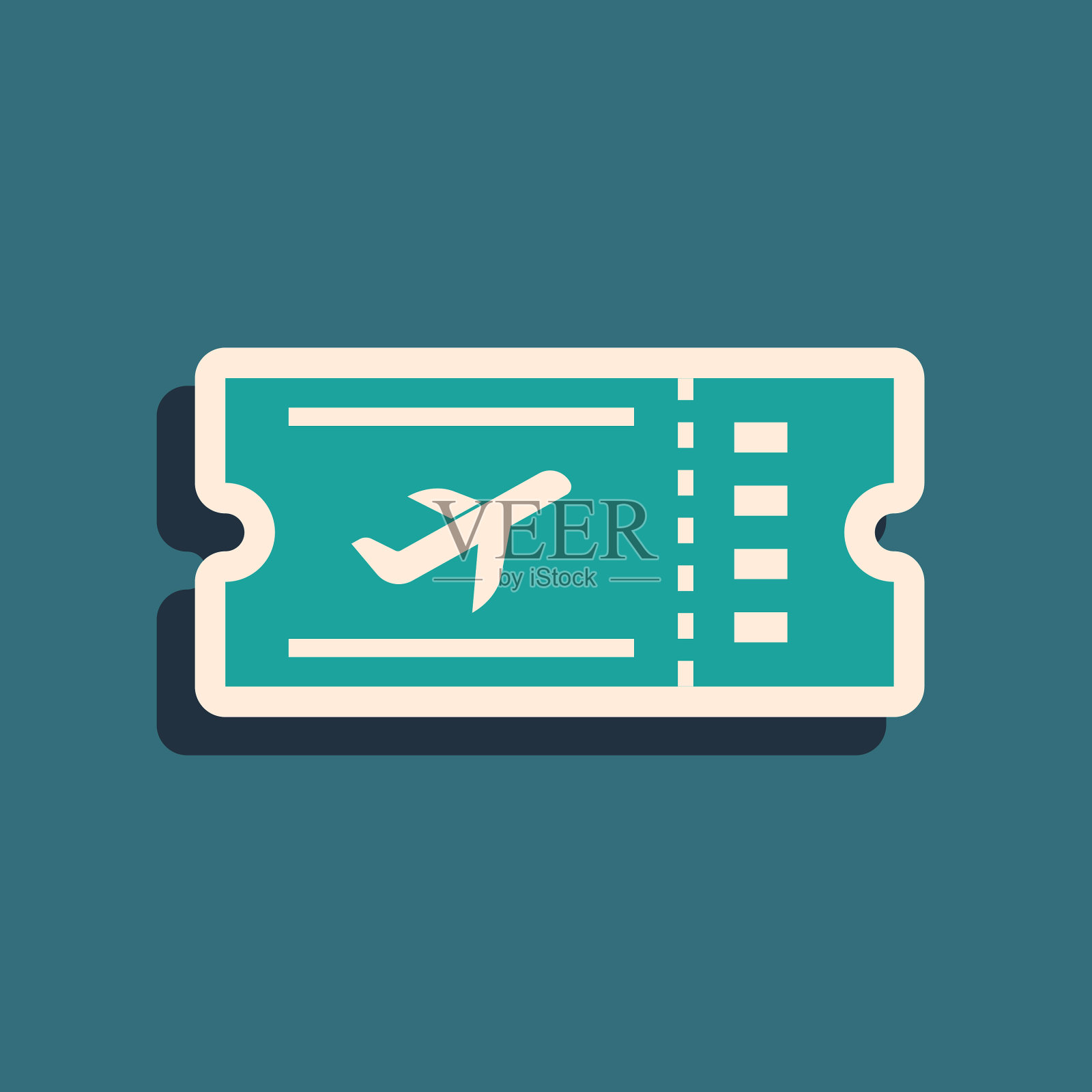 绿色机票图标孤立在蓝色插画图片素材