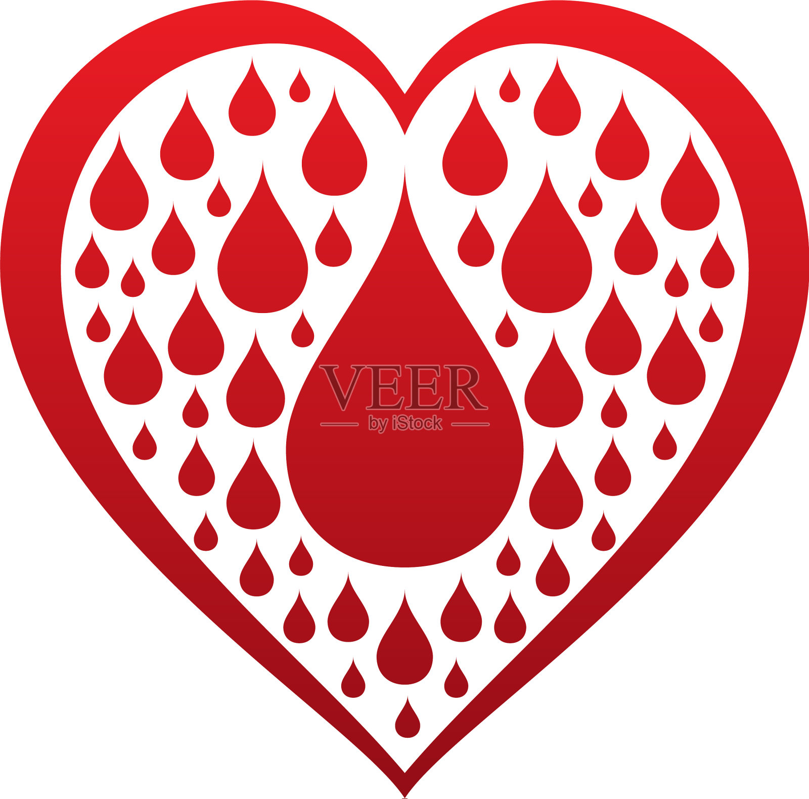 红色的心形图标，里面有水滴插画图片素材