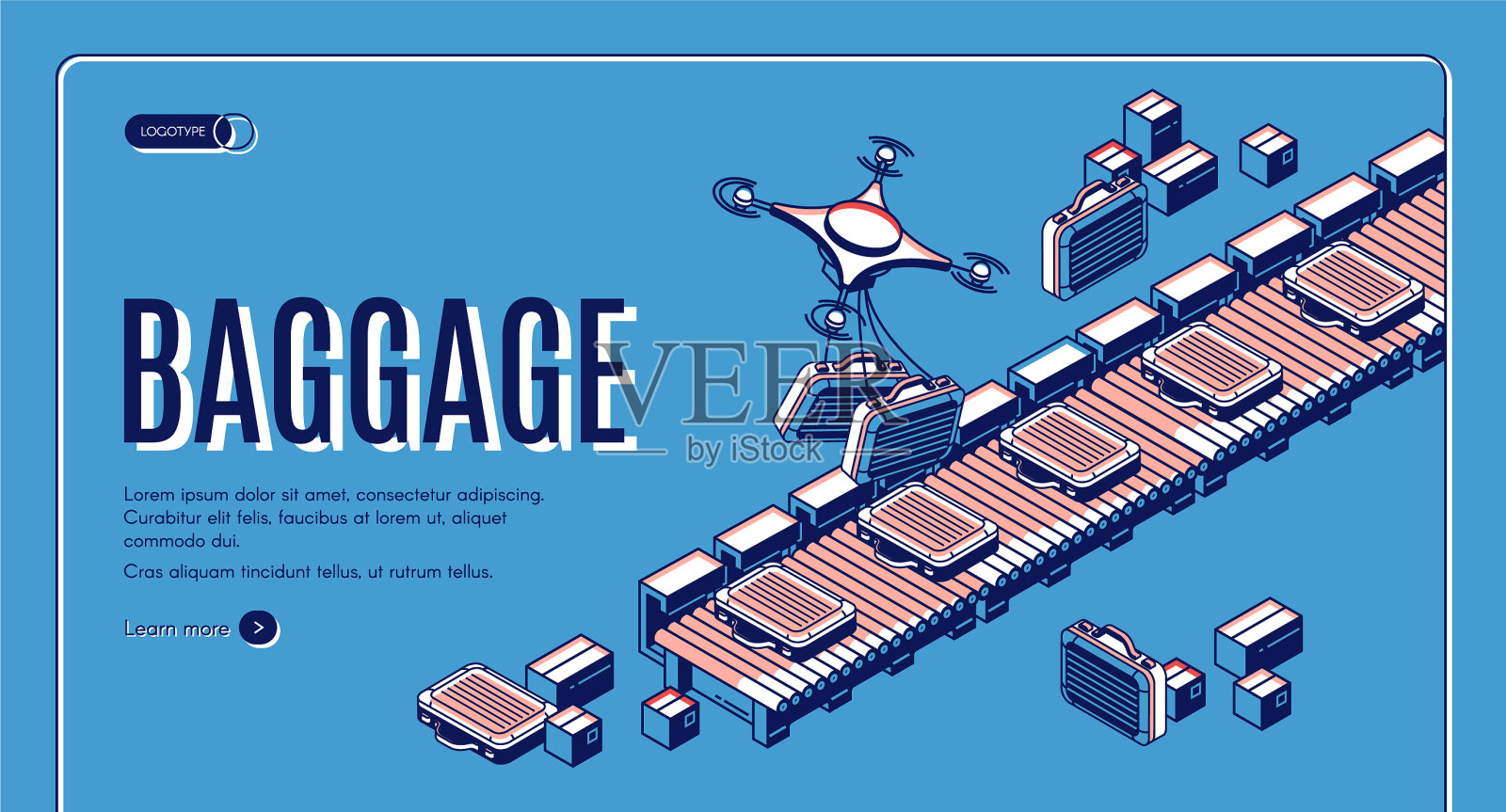 行李在机场传送带等距着陆页插画图片素材