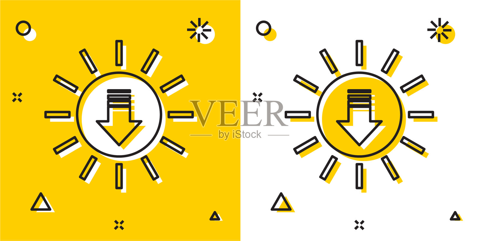 黑色日落图标孤立在黄色和白色图标素材