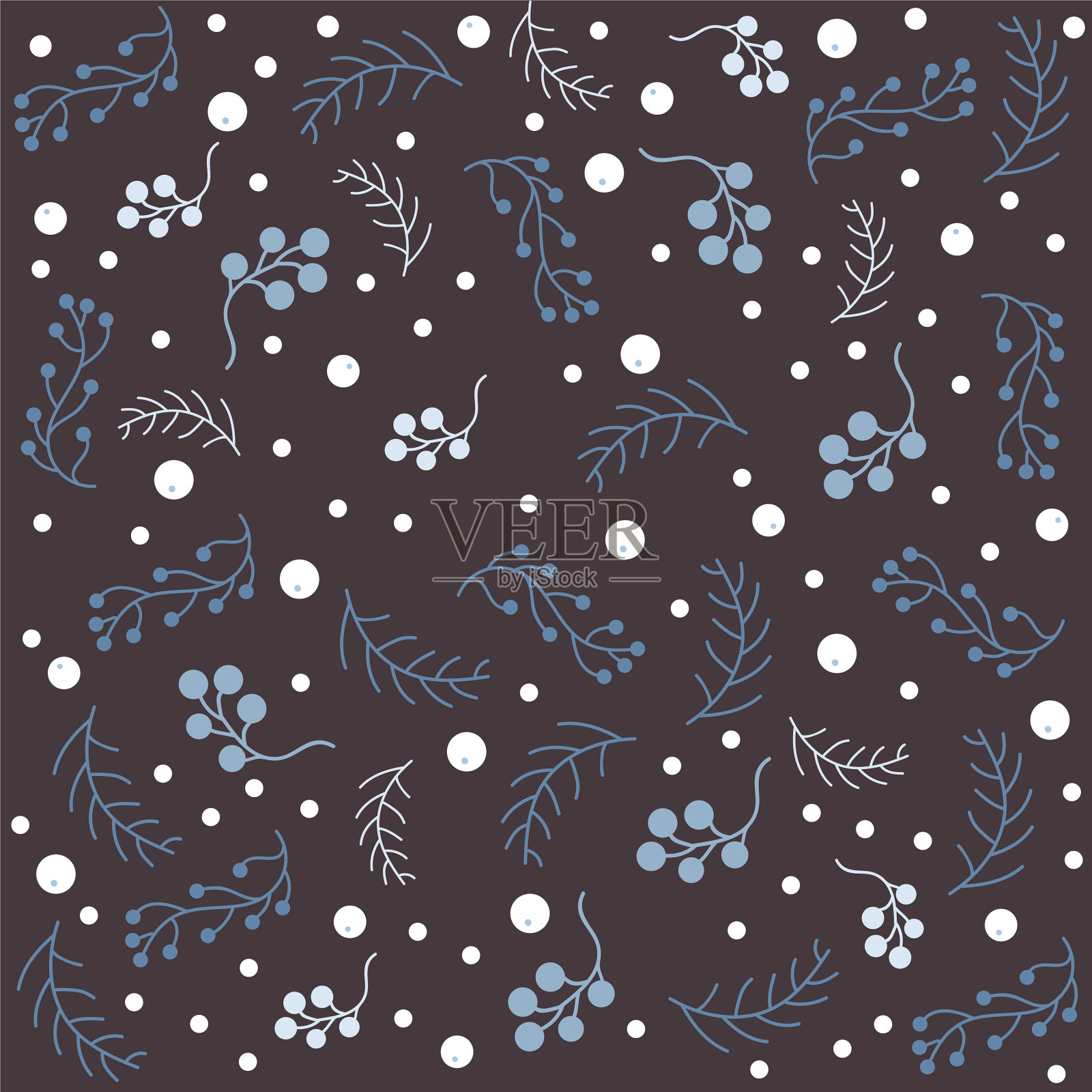 无缝圣诞图案与树枝插画图片素材