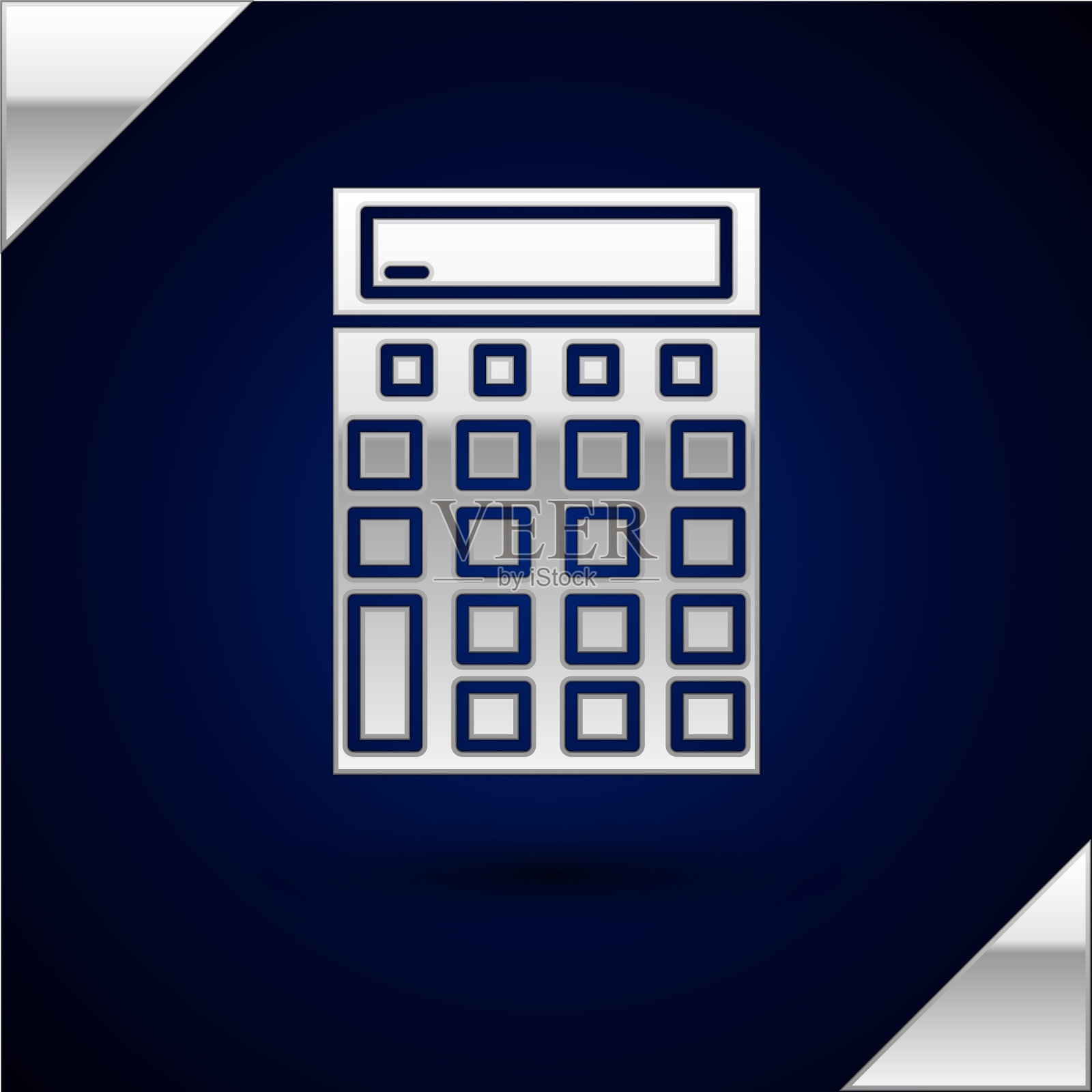 银色计算器图标孤立在深蓝色插画图片素材