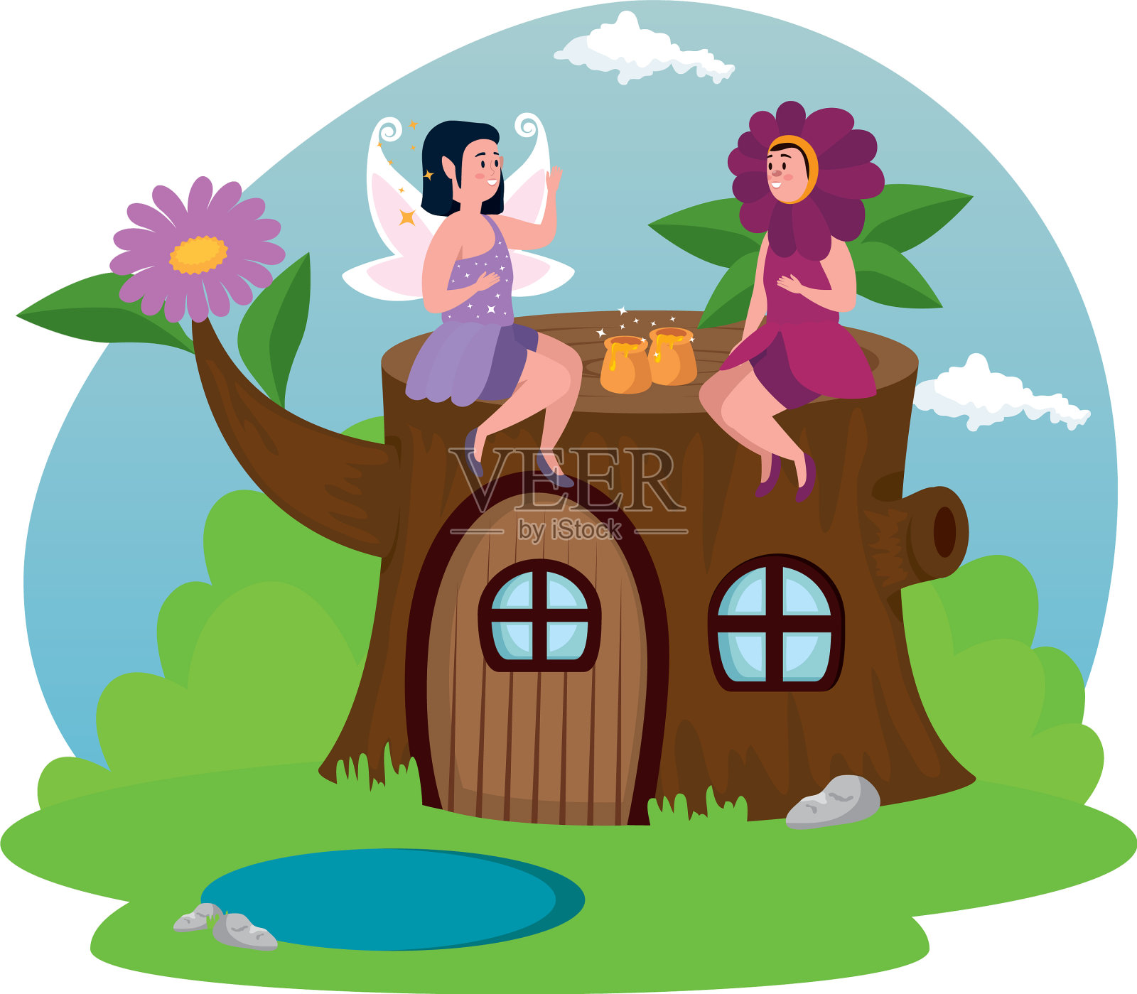 女扮花用仙子在现场施魔法设计元素图片