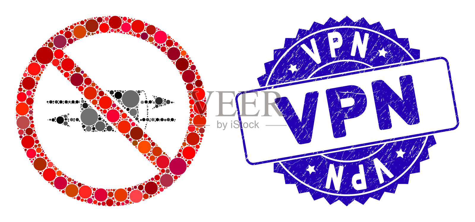 马赛克没有VPN图标与纹理VPN邮票插画图片素材