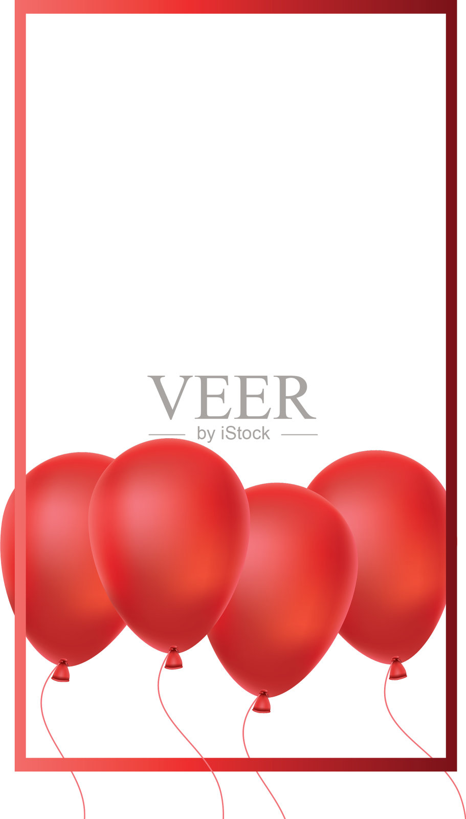 方形框架，红色气球，氦气漂浮插画图片素材