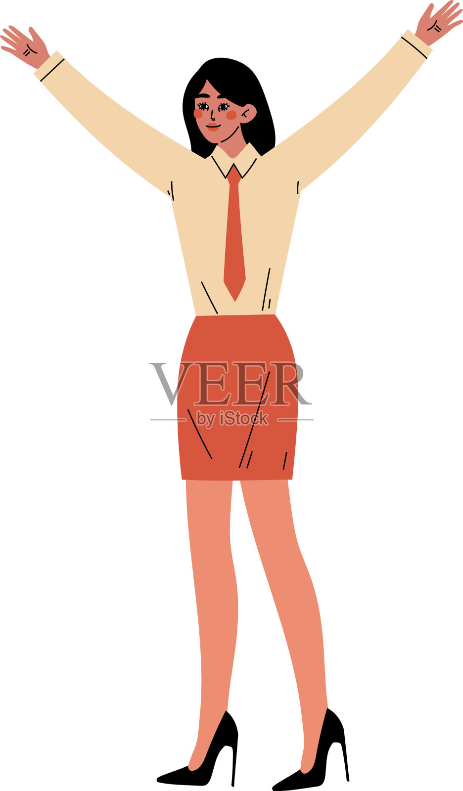 女孩站着举起她的手卡通设计元素图片