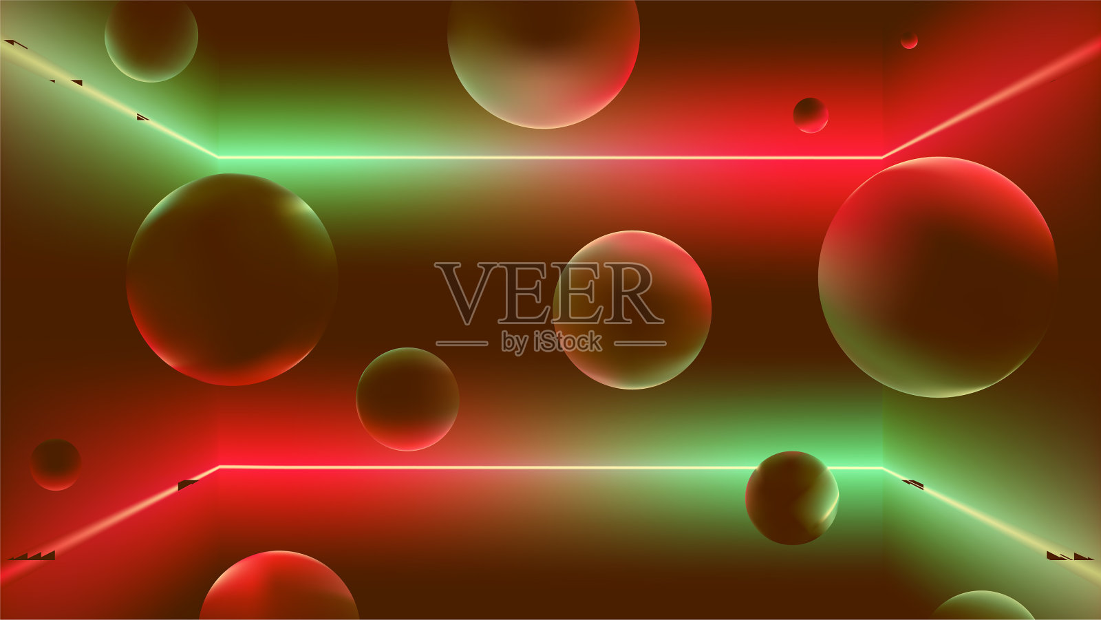 有霓虹灯和飞天球的空间插画图片素材