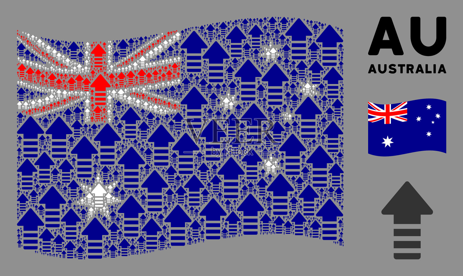 挥动澳大利亚旗图案箭头指针插画图片素材