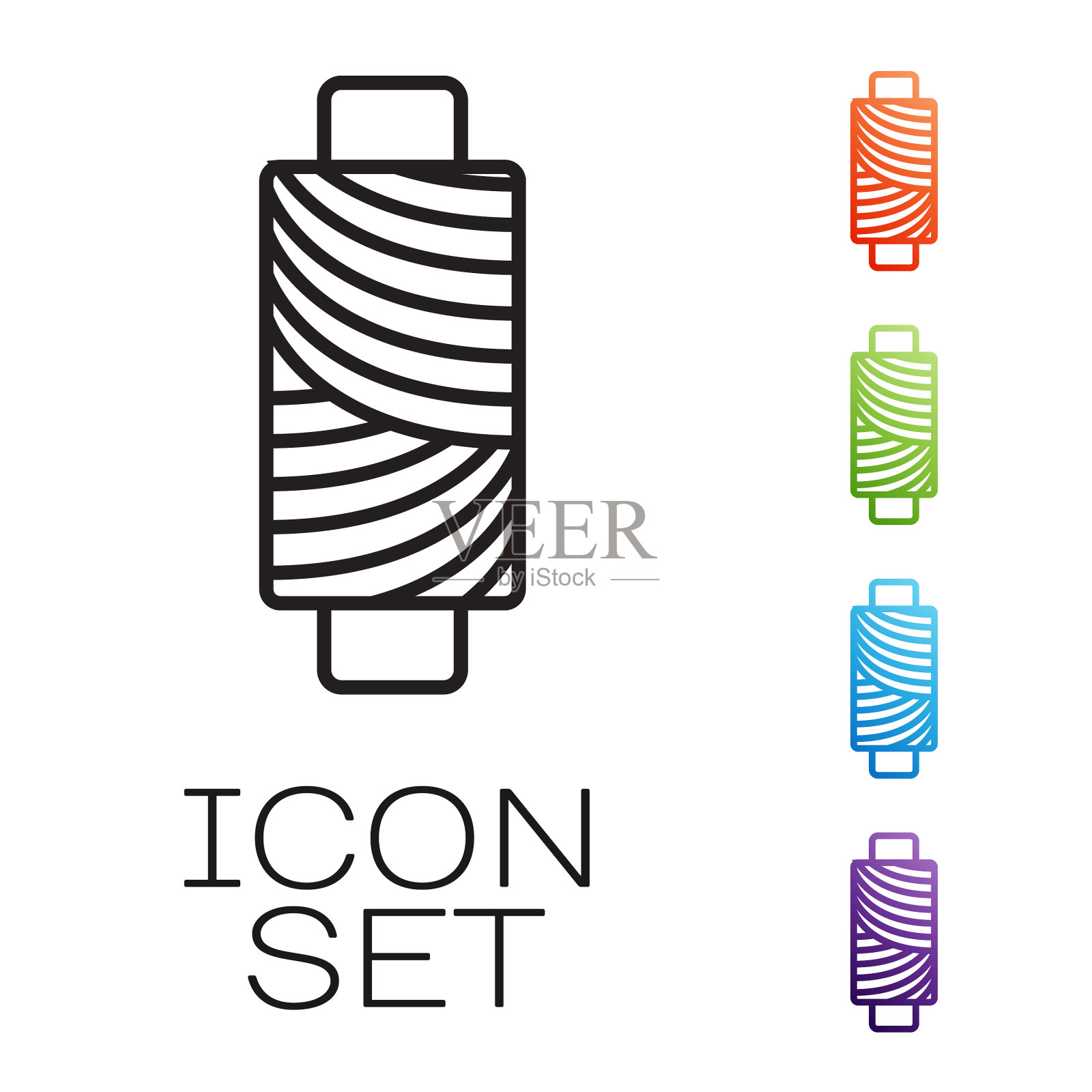 线轴图标上的缝纫线被隔离在黑线上图标素材