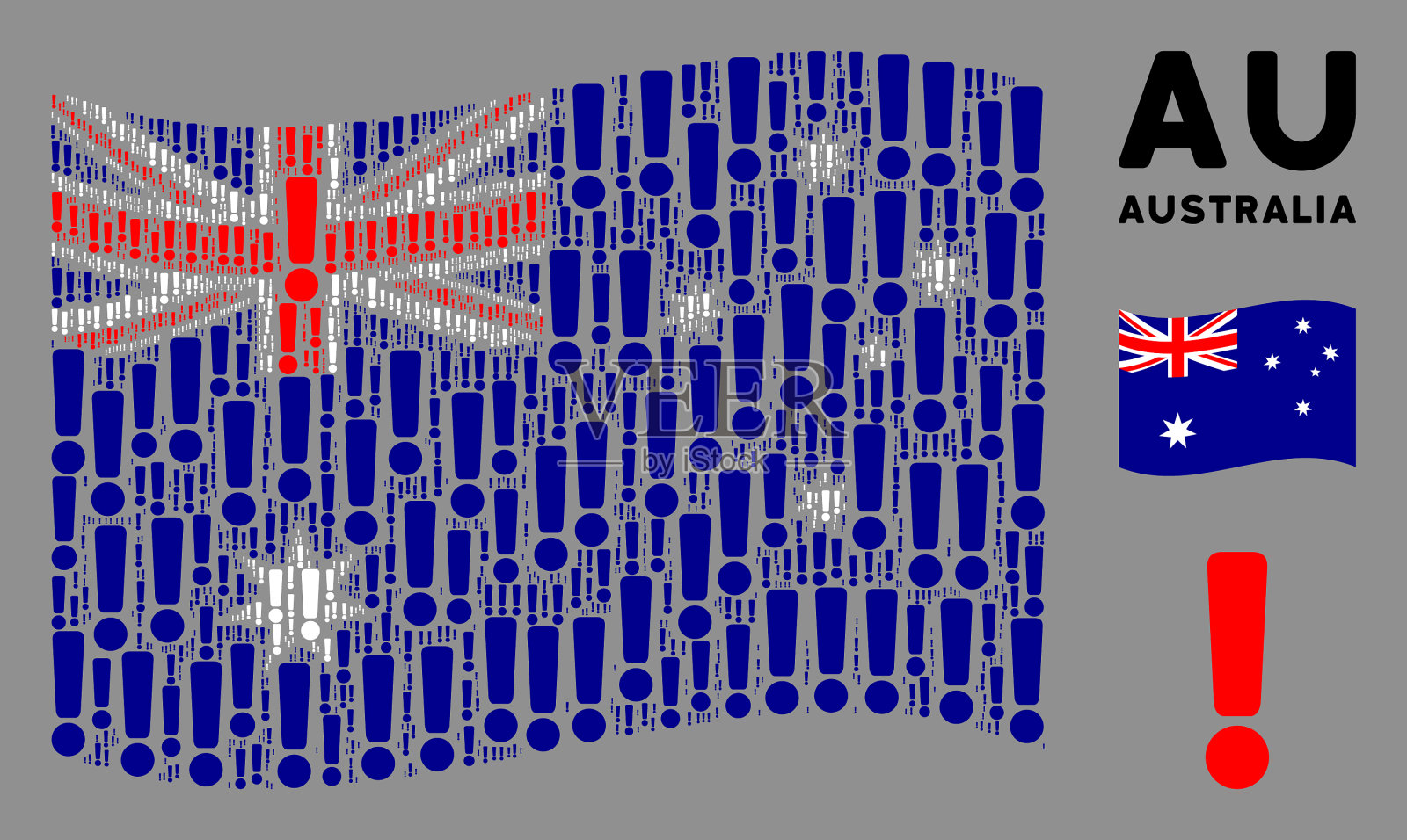 挥舞澳大利亚国旗组成感叹号插画图片素材