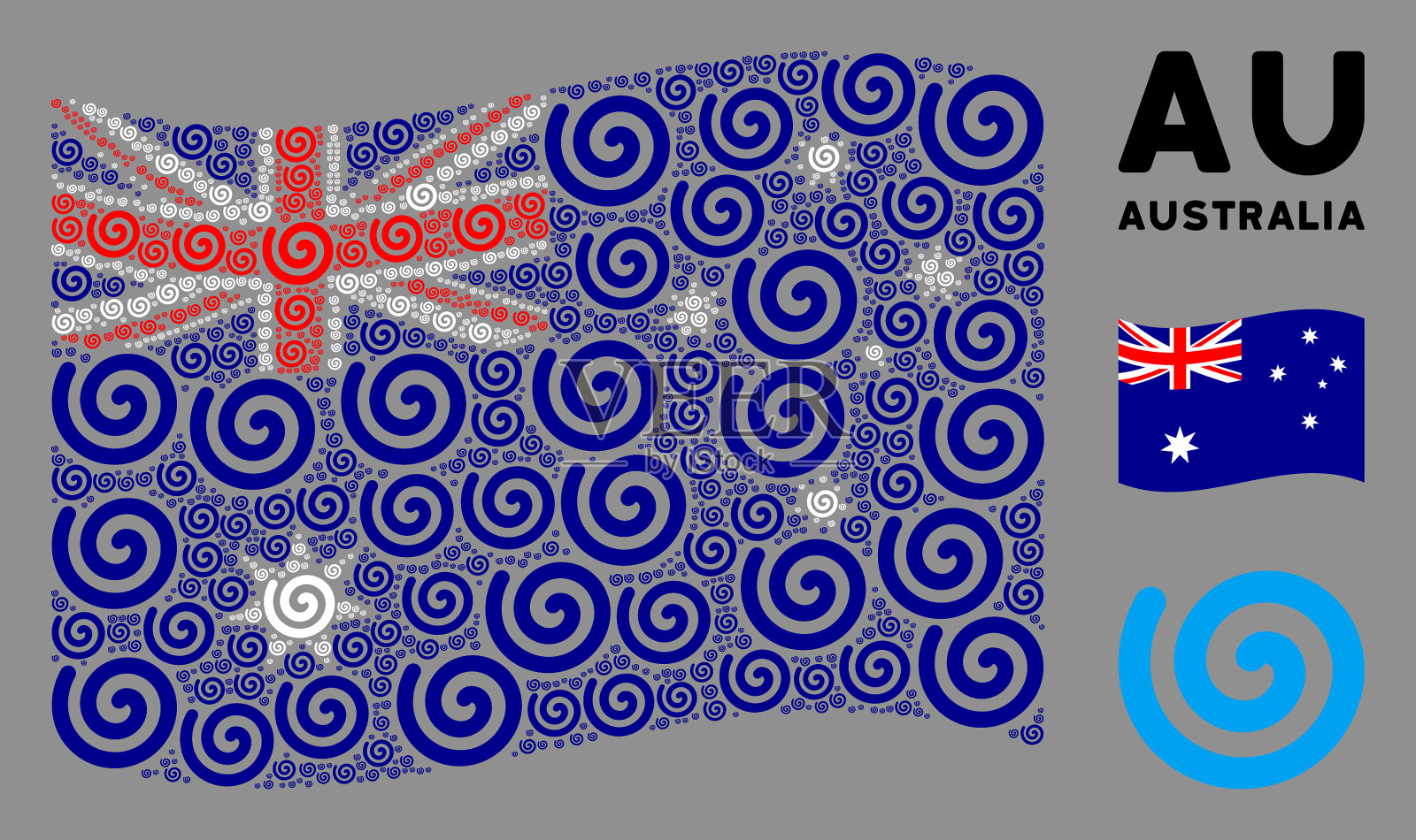 挥舞澳大利亚国旗图案螺旋项目插画图片素材