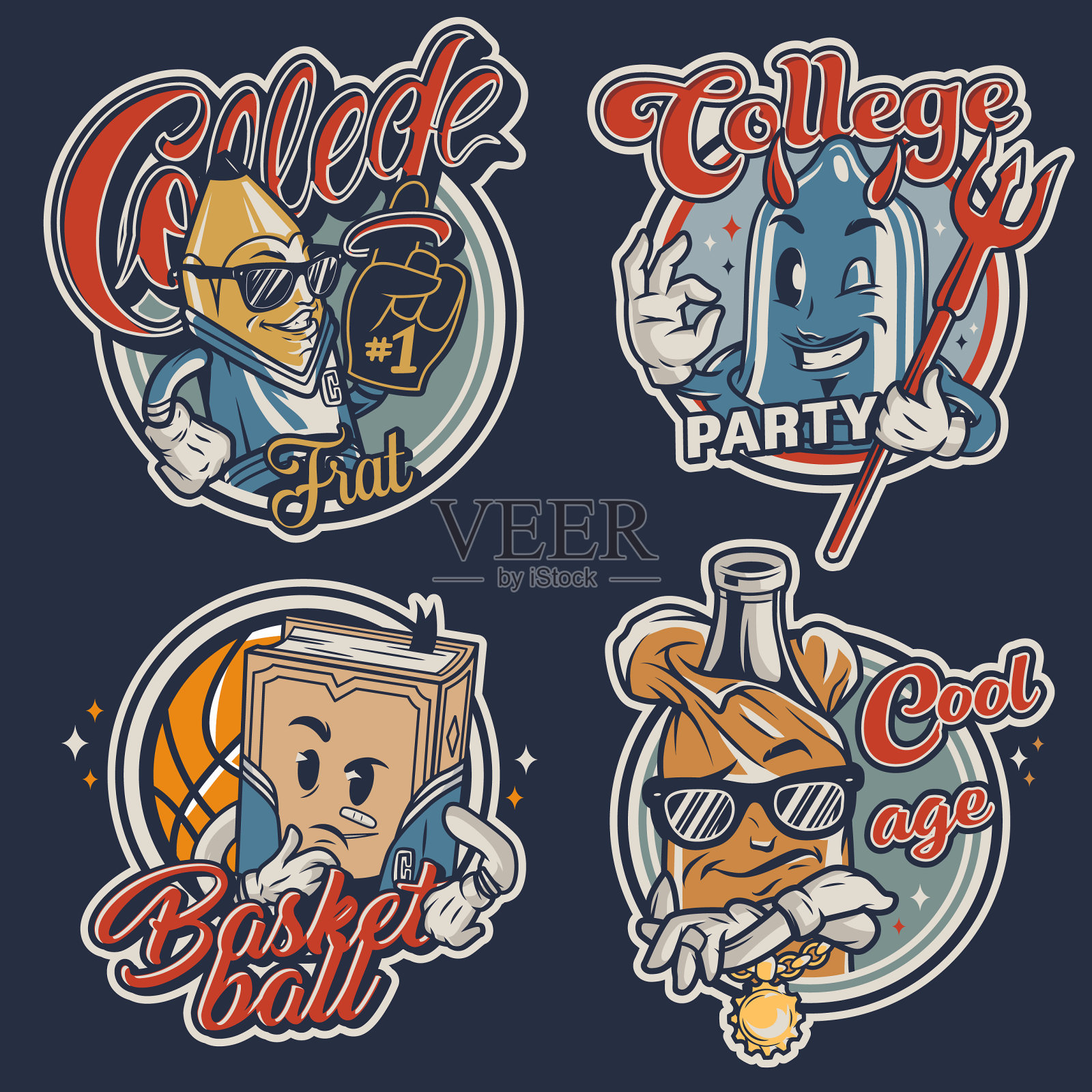 五颜六色的大学圆形标签插画图片素材