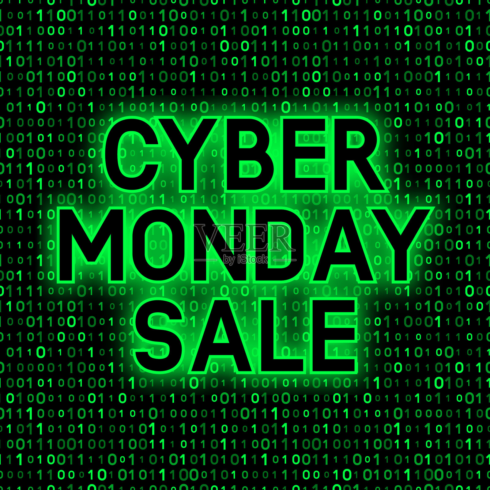 网络星期一促销横幅上的二进制代码插画图片素材