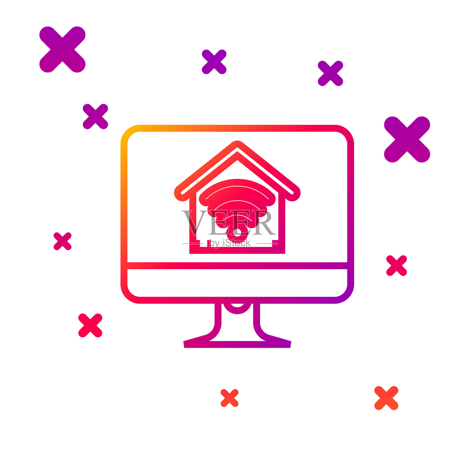 带彩色线电脑显示器带智能家居带图标素材