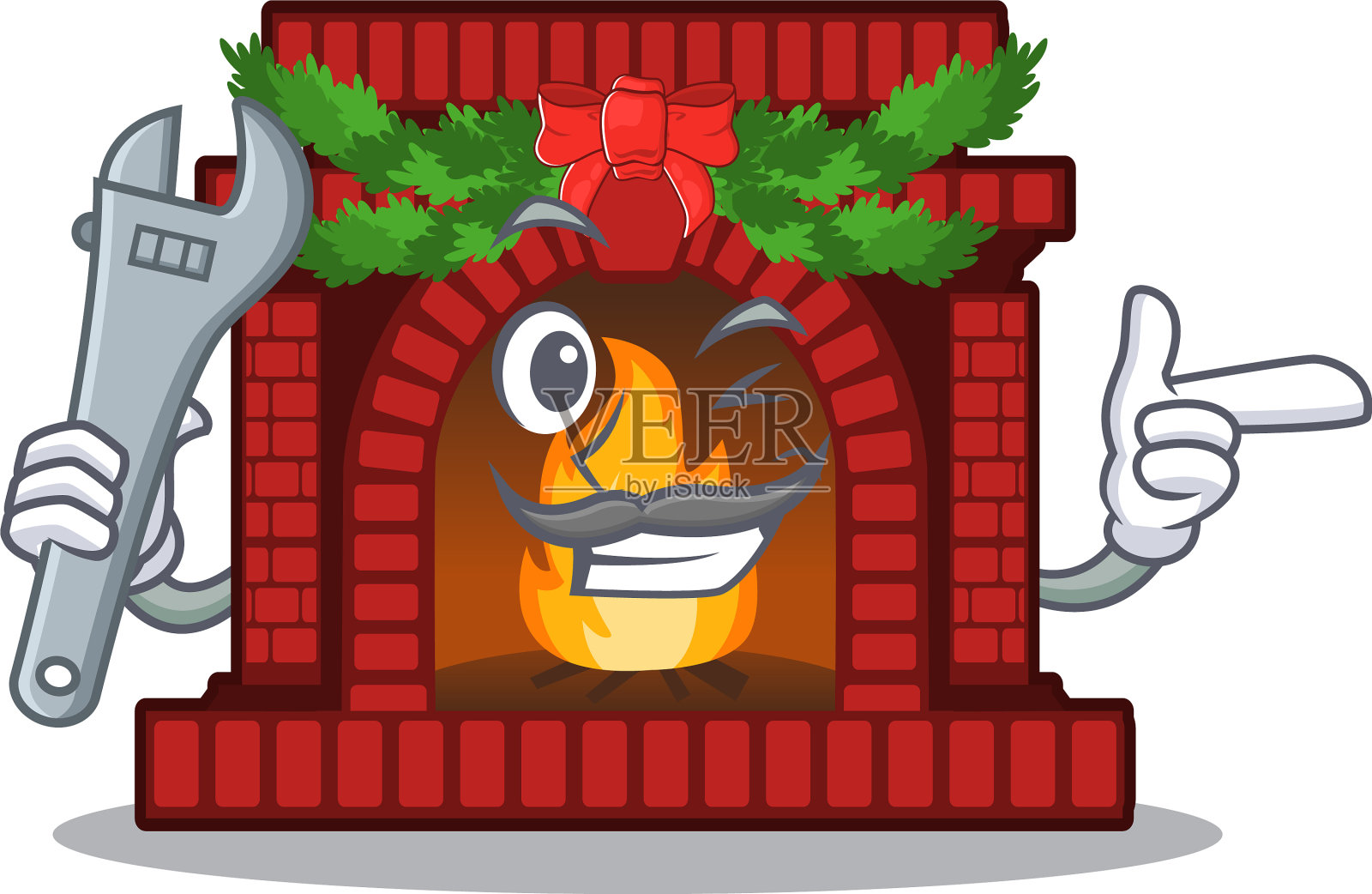 机械圣诞壁炉与性格插画图片素材