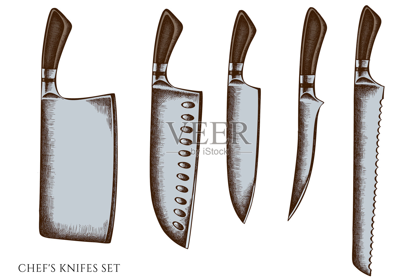 设置手绘彩色厨师刀插画图片素材