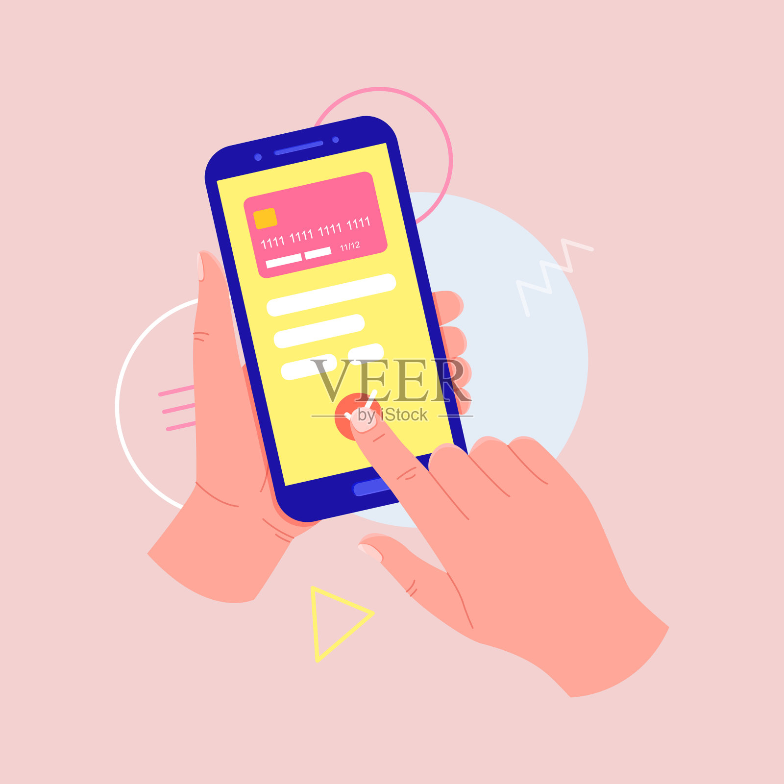 概念移动支付应用手持手机插画图片素材