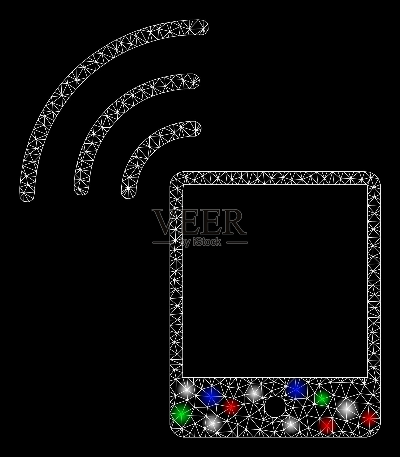 带有闪光灯的明亮网格2d智能手机wi-fi信号插画图片素材
