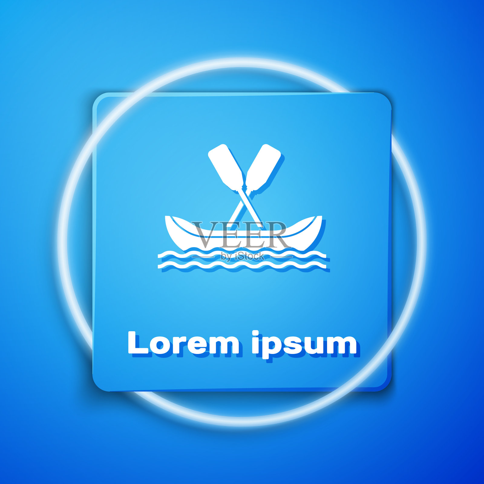 白色漂流船图标孤立在蓝色图标素材