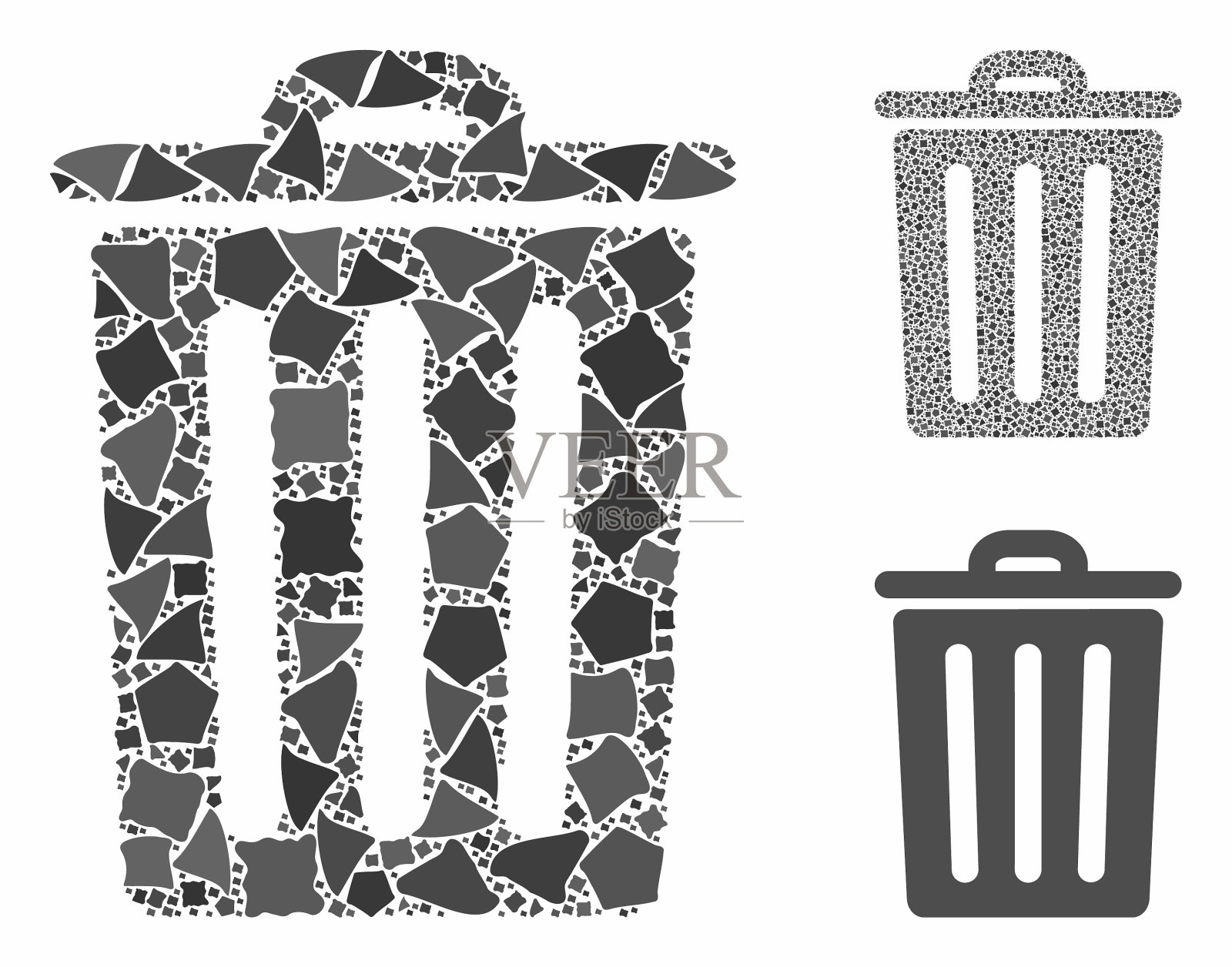 垃圾桶组成图标不等部分插画图片素材