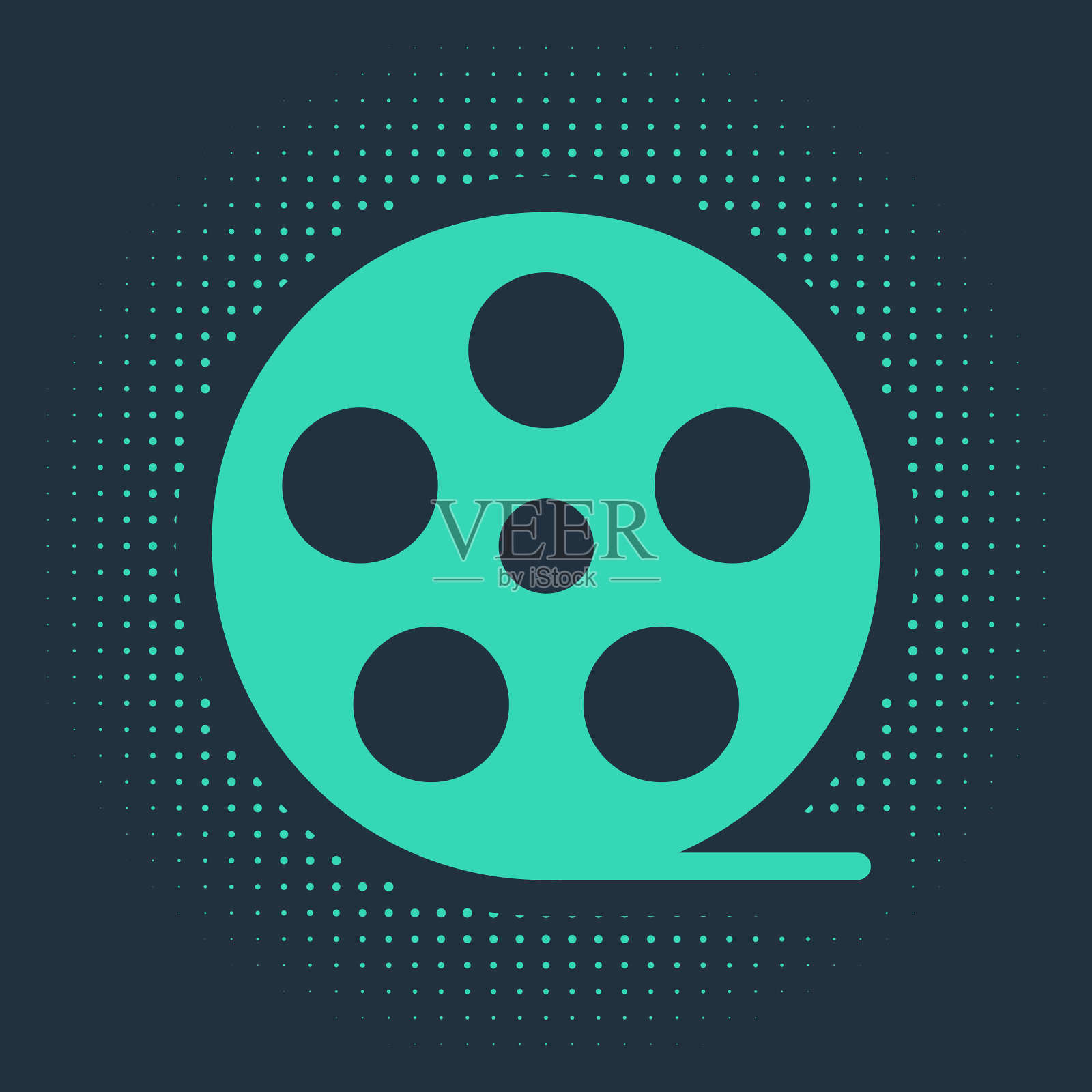 绿色胶片卷轴图标孤立在蓝色背景上插画图片素材