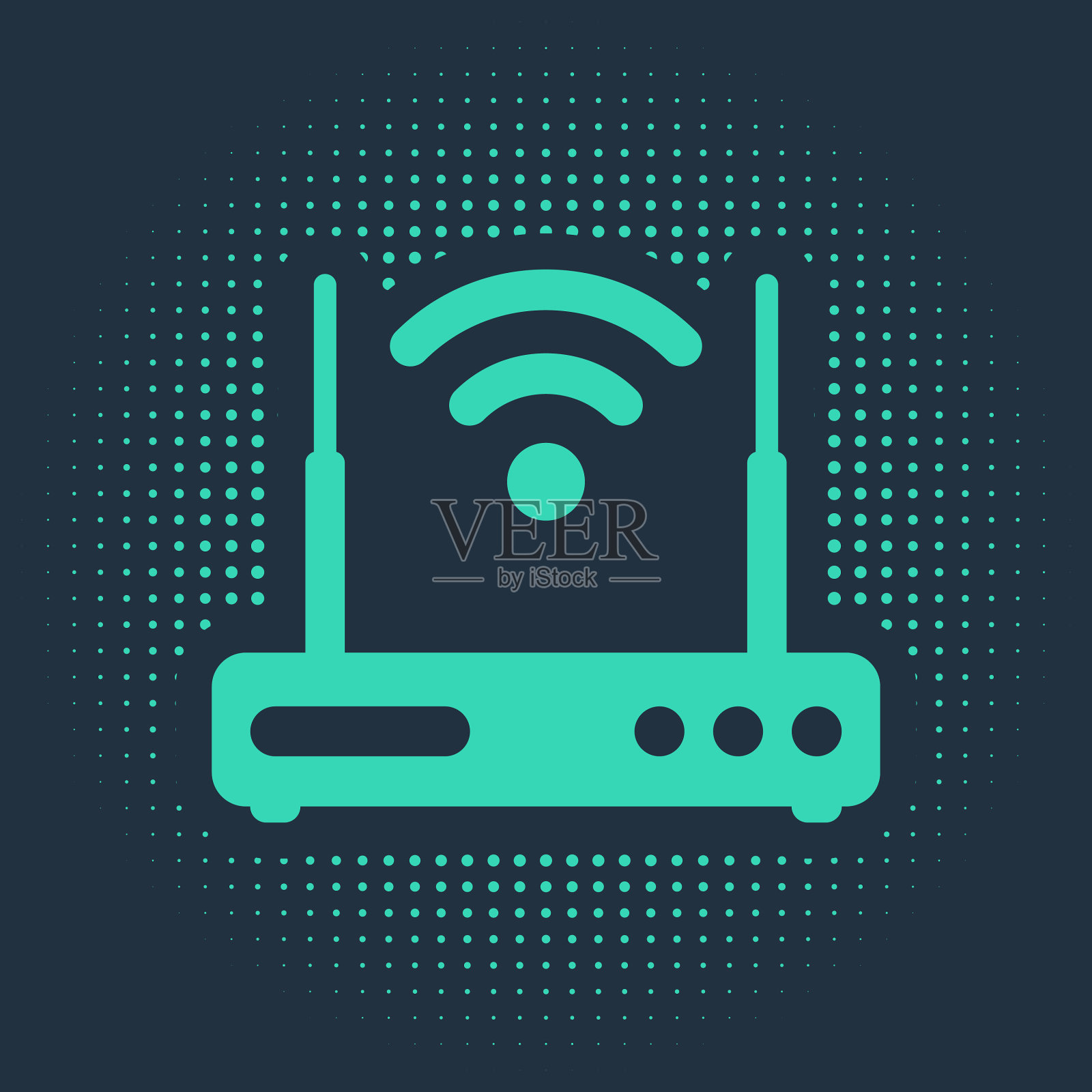 绿色路由器和wi-fi信号符号图标隔离插画图片素材