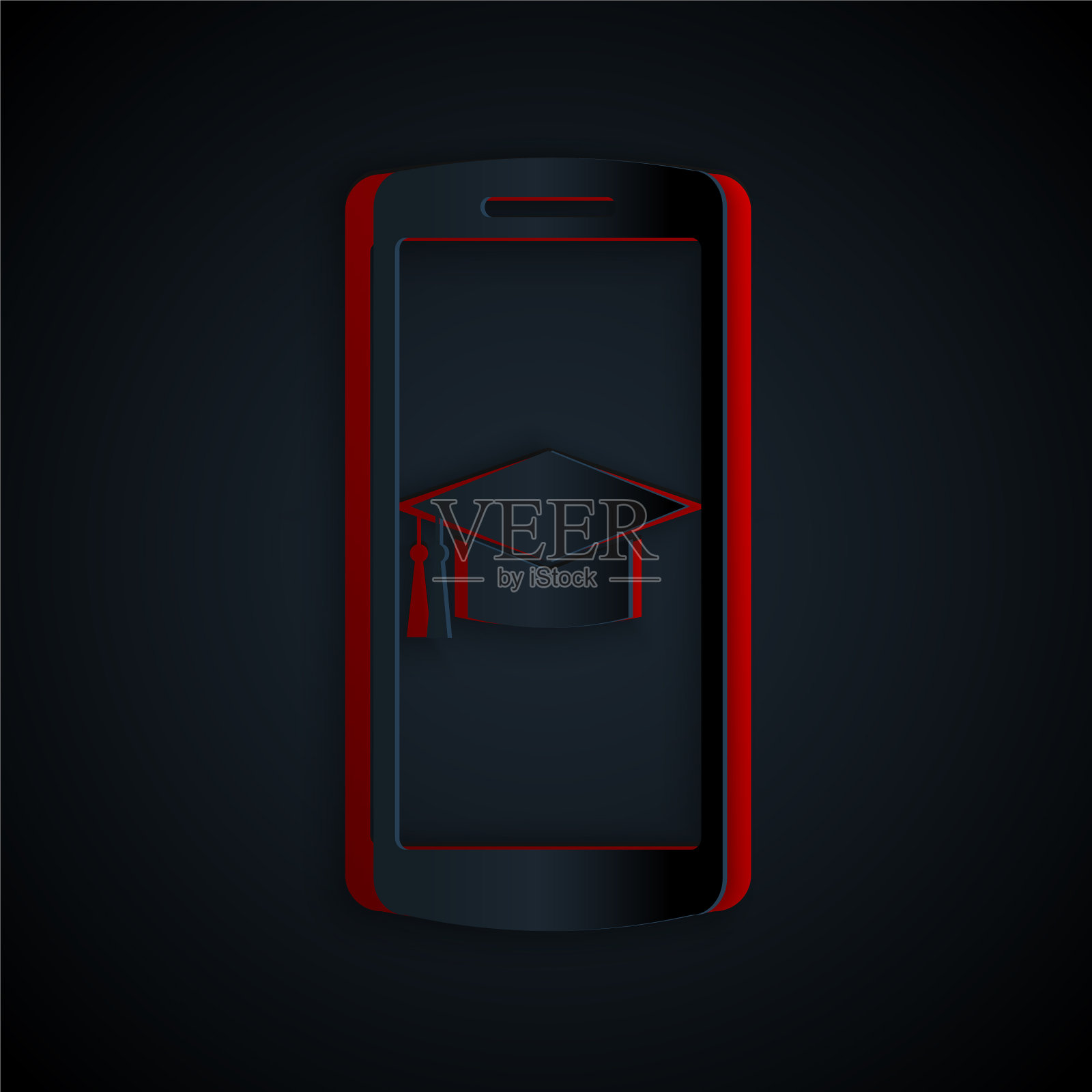 剪纸毕业帽上的屏幕智能手机图标插画图片素材