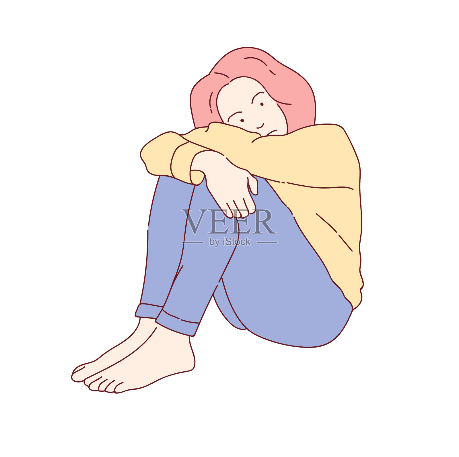 沮丧而悲伤的女人坐在地板上设计元素图片