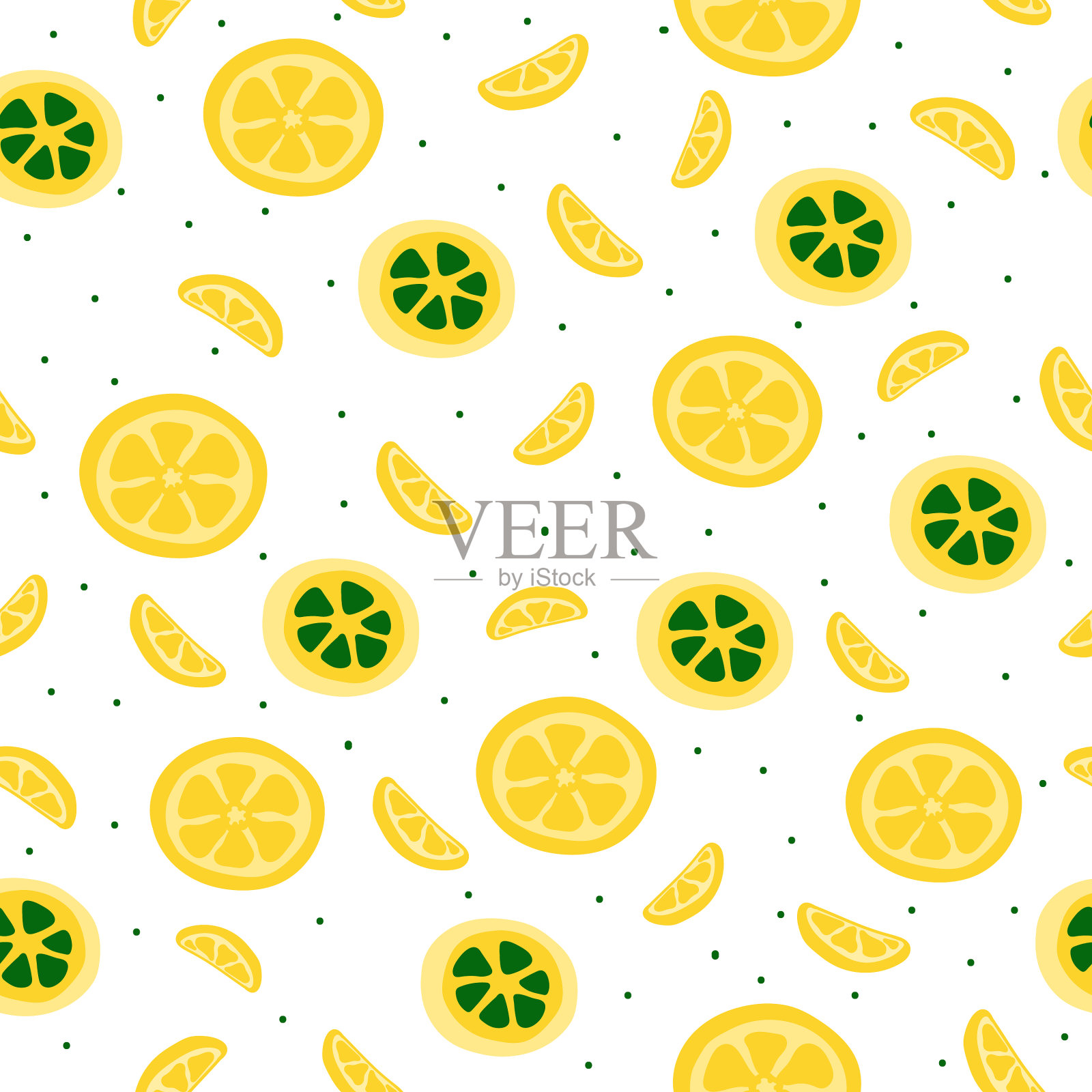 平面无缝图案与黄色柠檬无尽插画图片素材