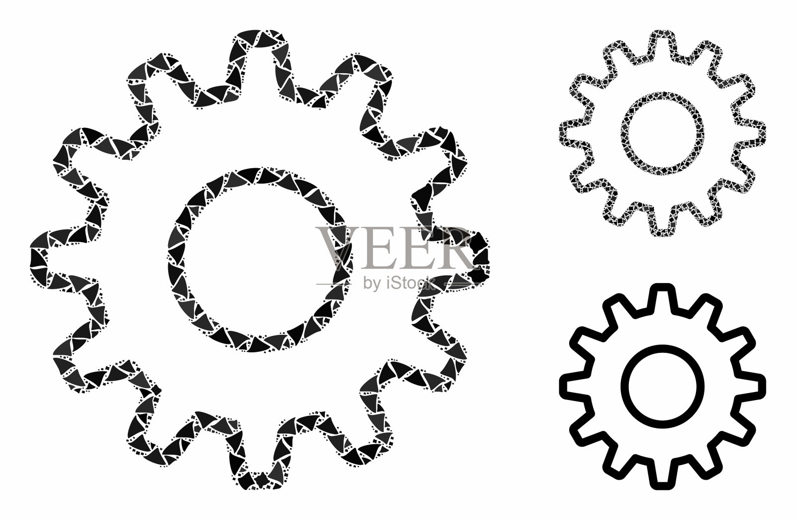轮廓齿轮马赛克图标碎片插画图片素材